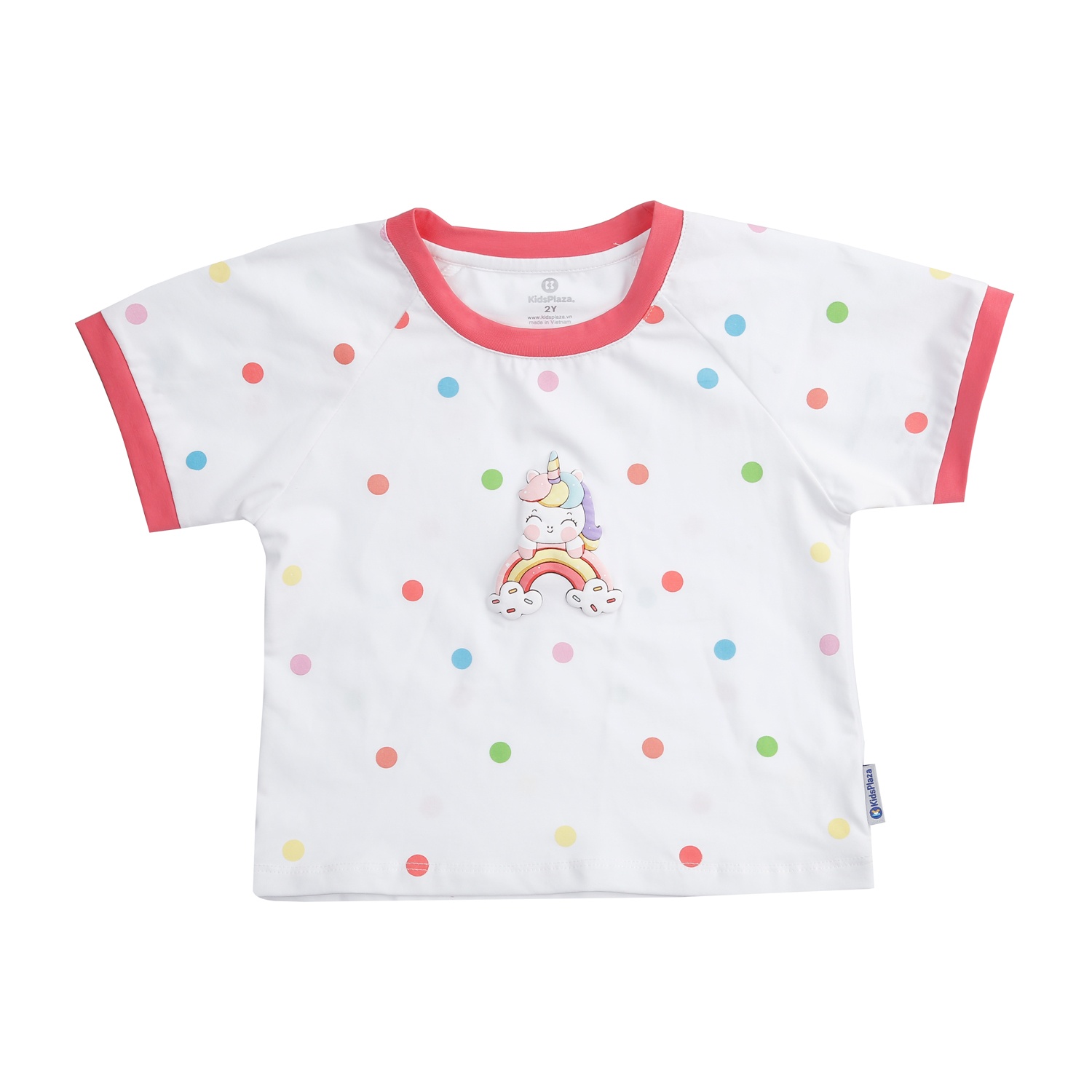 Bộ quần áo bé gái cộc tay KidsPlaza chấm bi TT24H (Trắng hồng)