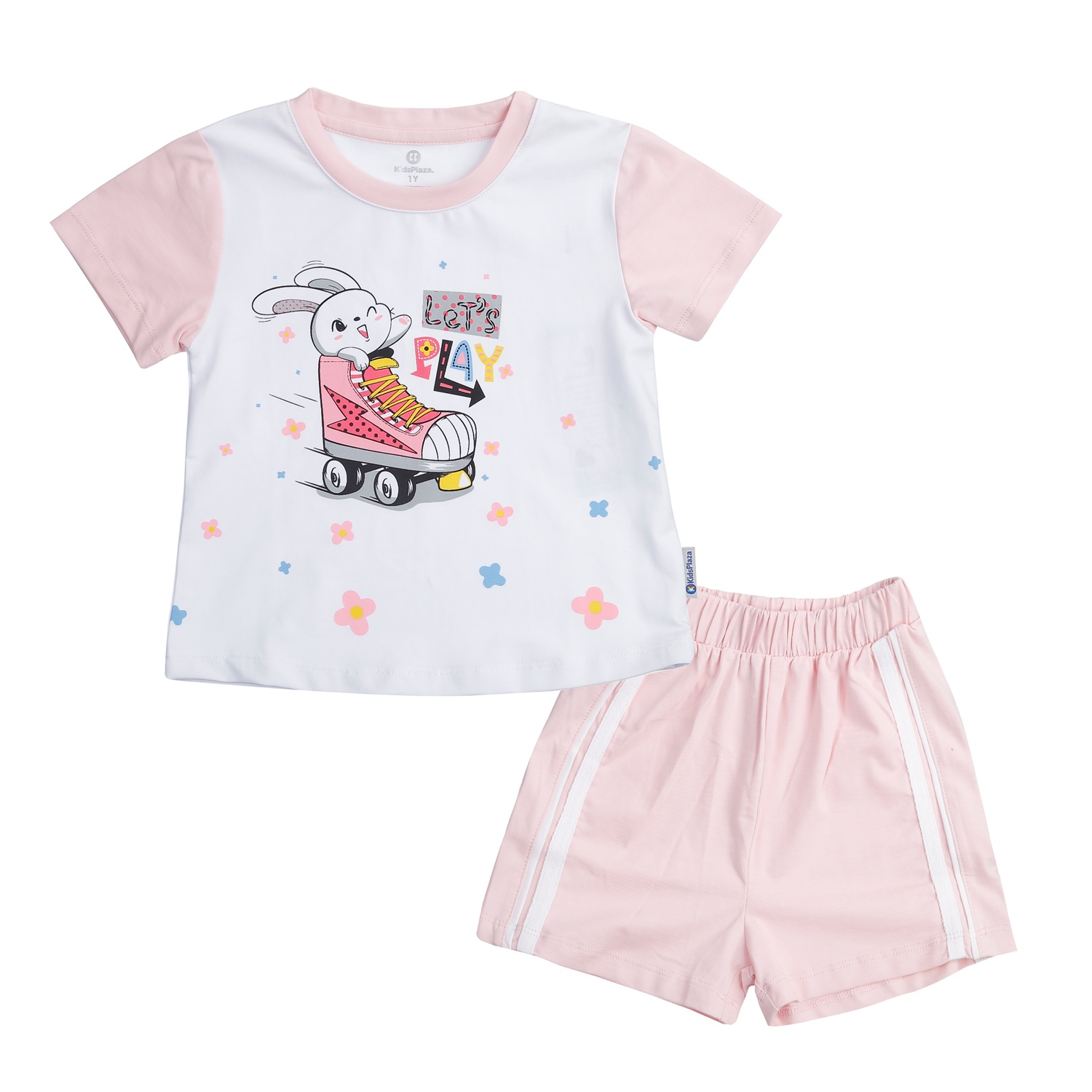 Bộ quần áo cộc tay bé gái KidsPlaza in thỏ TT24H (Trắng hồng)
