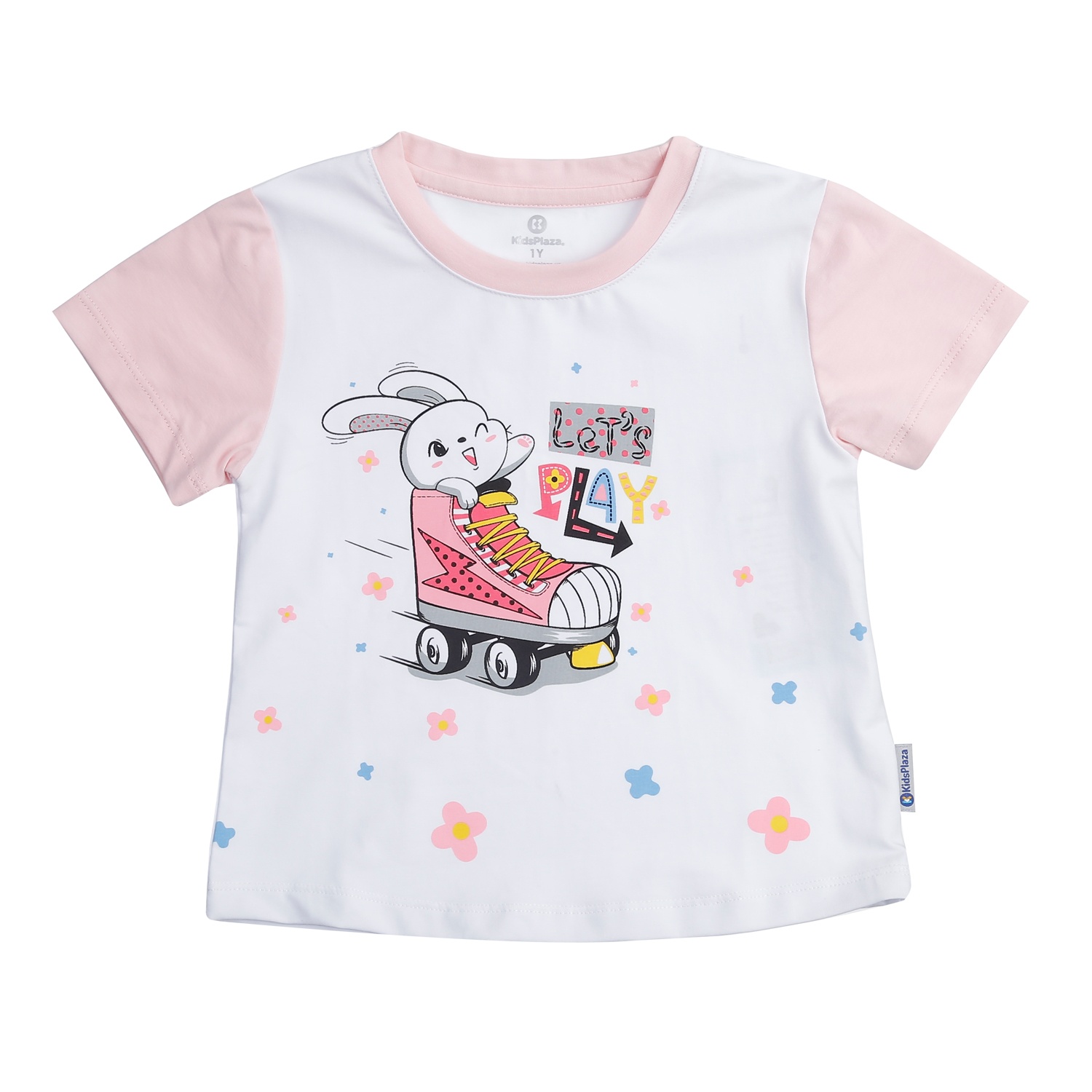 Bộ quần áo cộc tay bé gái KidsPlaza in thỏ TT24H (Trắng hồng)