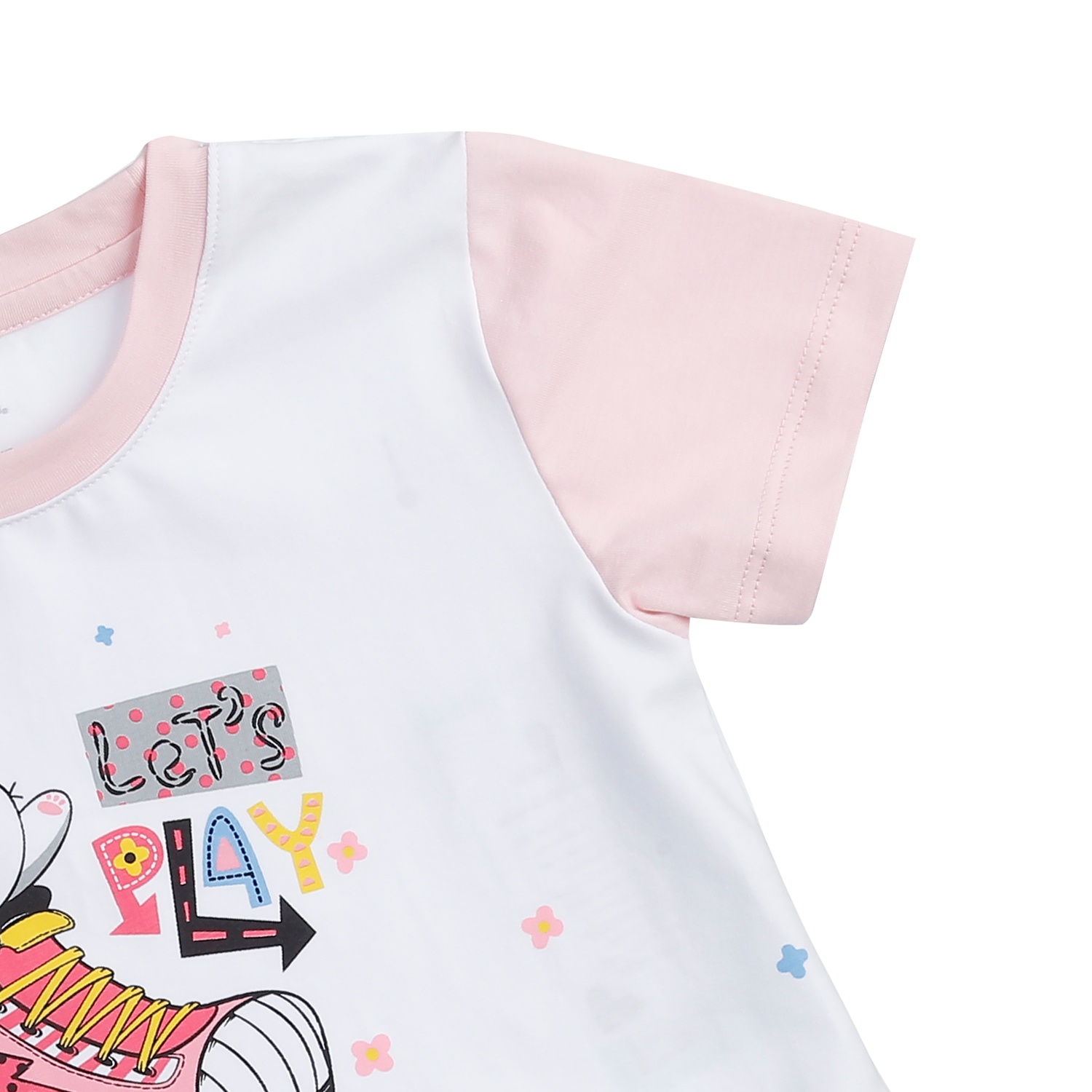 Bộ quần áo cộc tay bé gái KidsPlaza in thỏ TT24H (Trắng hồng)