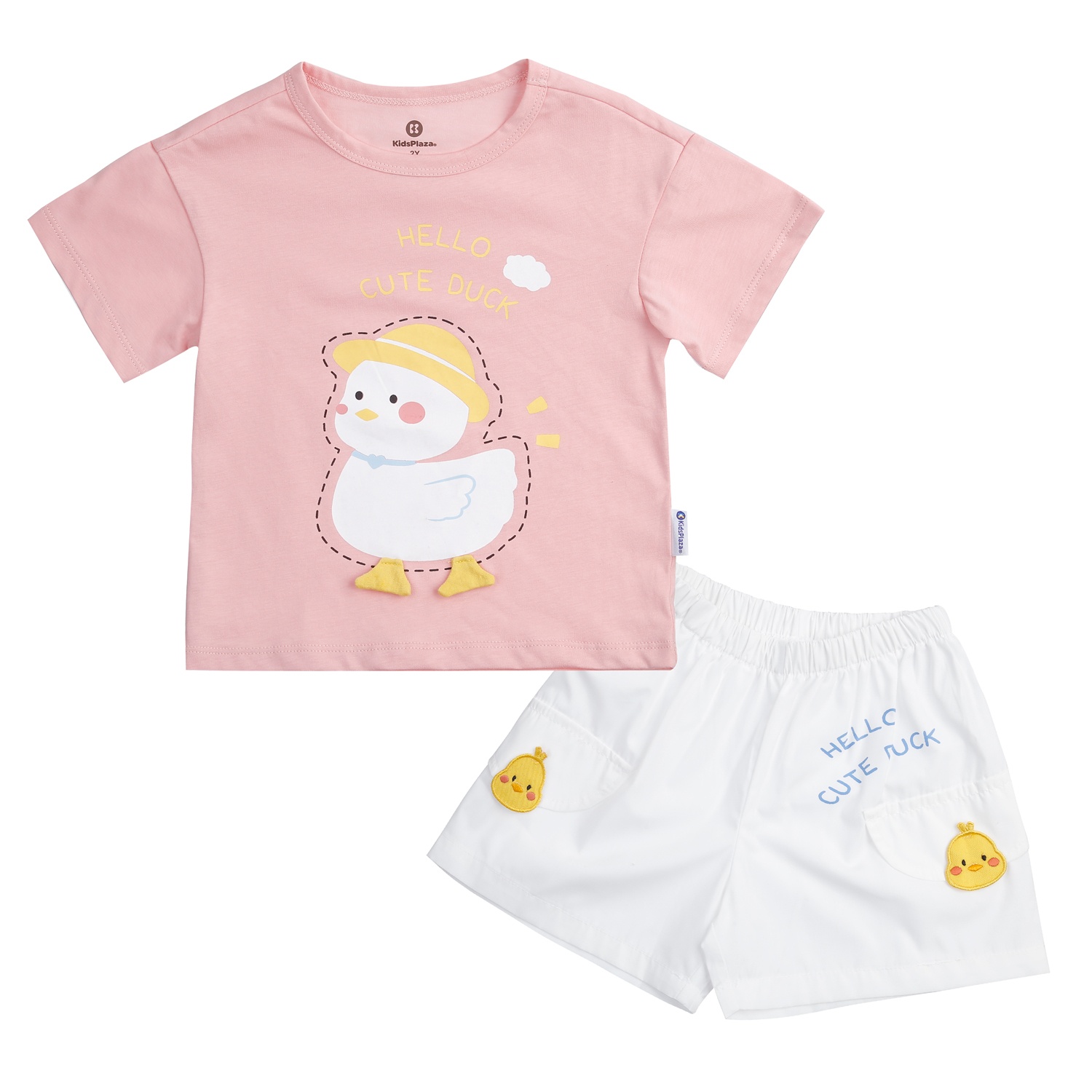 Bộ quần áo cộc tay KidsPlaza in vịt M24H (Trắng Hồng)