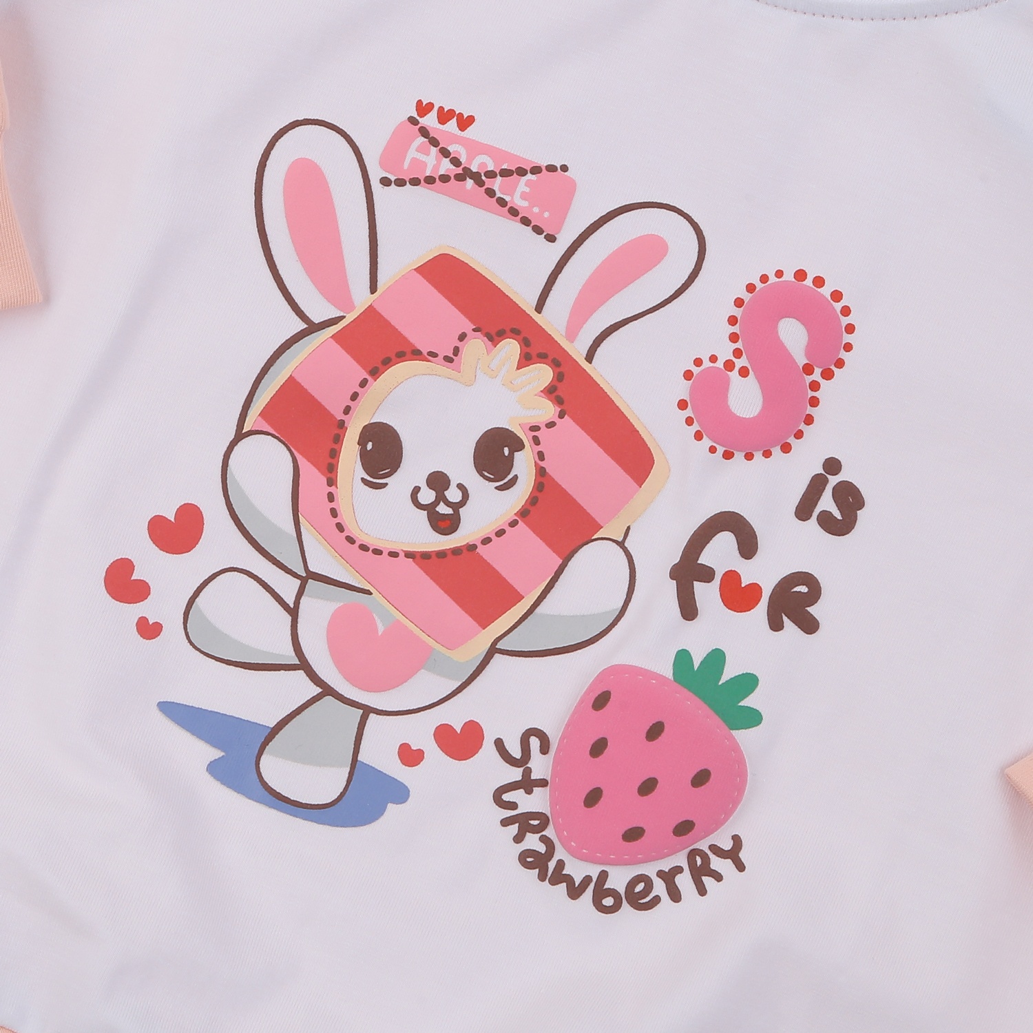 Bộ quần áo dài tay bé gái in thỏ trắng TT24T (Hồng)  hình 3