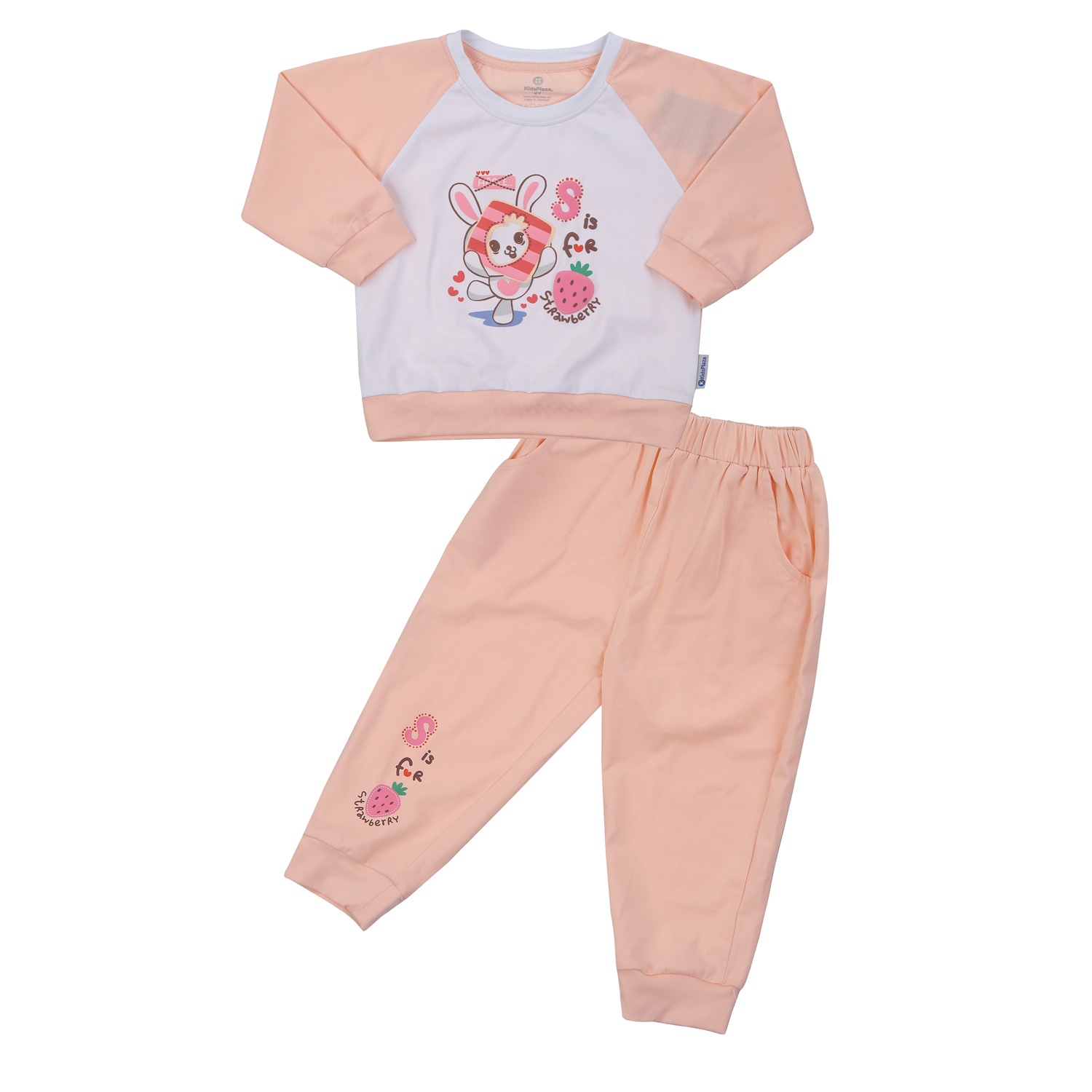 Bộ quần áo dài tay bé gái in thỏ trắng TT24T (Hồng)  hình 1