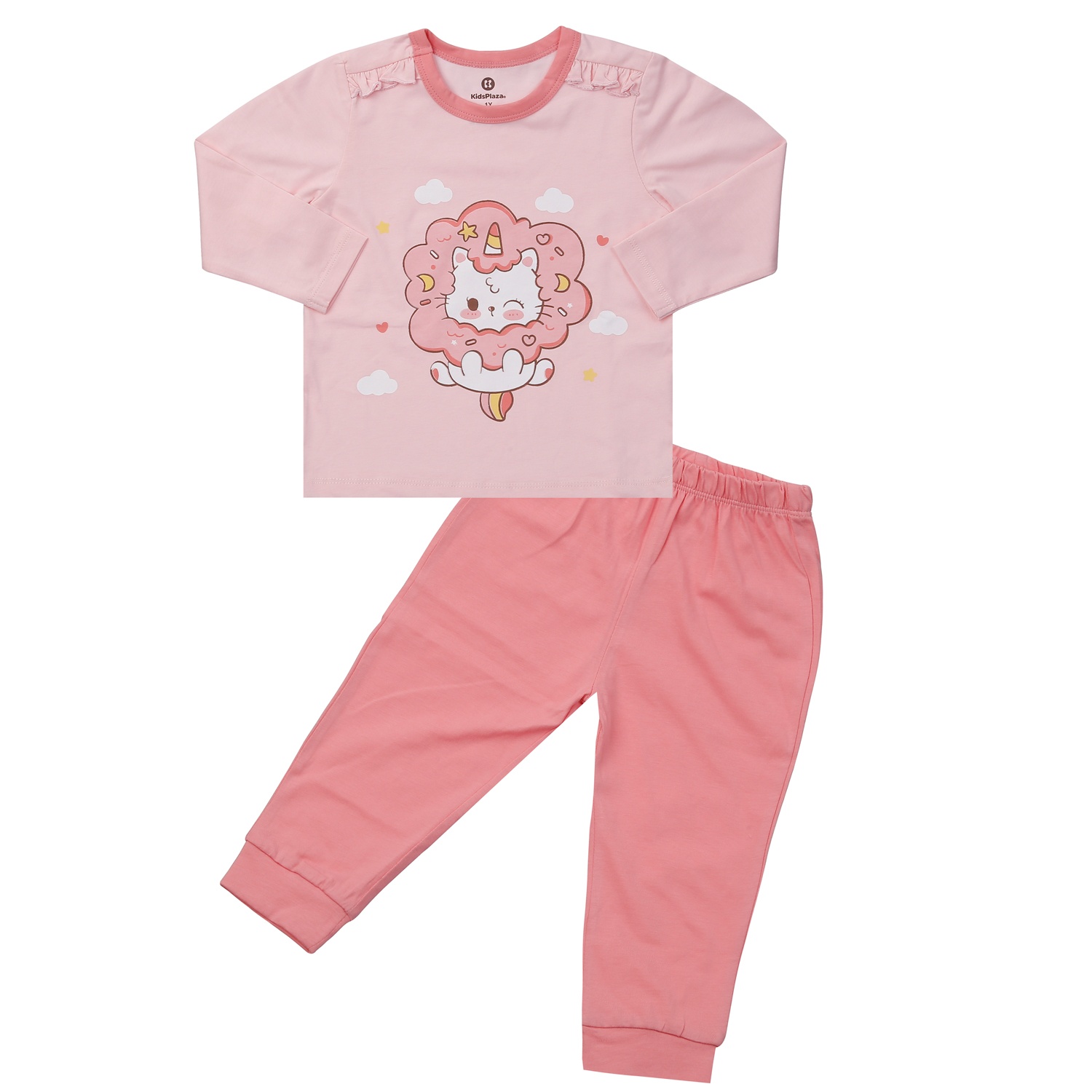 Bộ quần áo dài tay bé gái KidsPlaza in mèo M24T (Hồng)