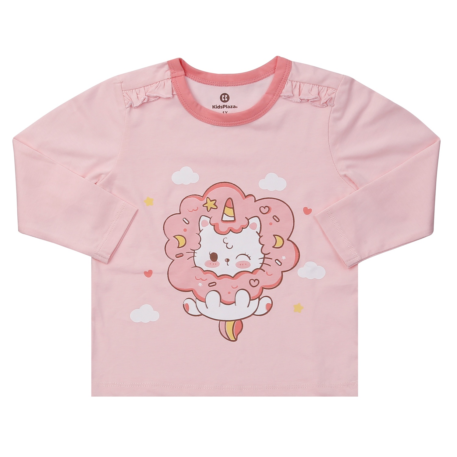 Bộ quần áo dài tay bé gái KidsPlaza in mèo M24T (Hồng)