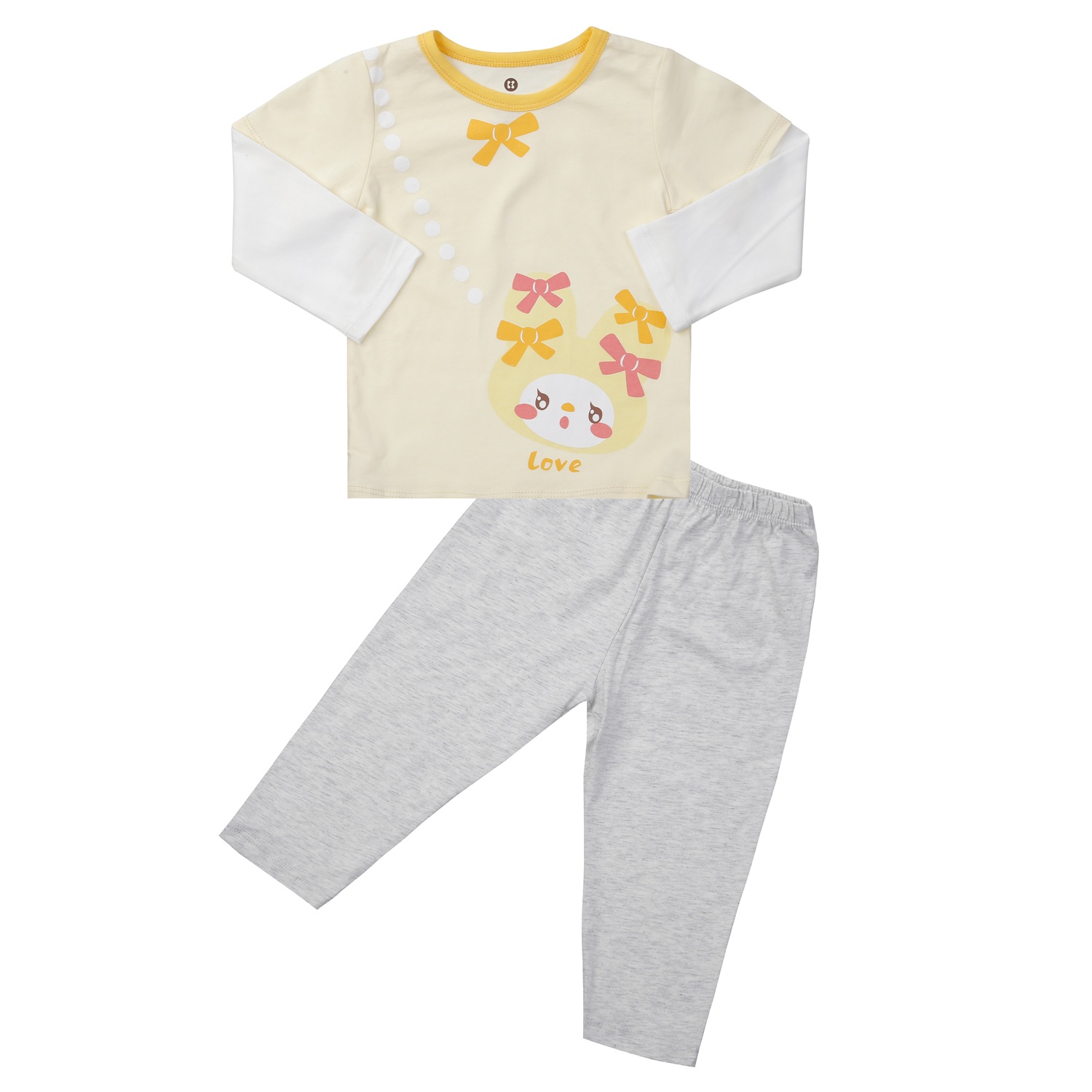 Bộ quần áo dài tay bé gái KidsPlaza in thỏ Love M24T (Vàng xám)