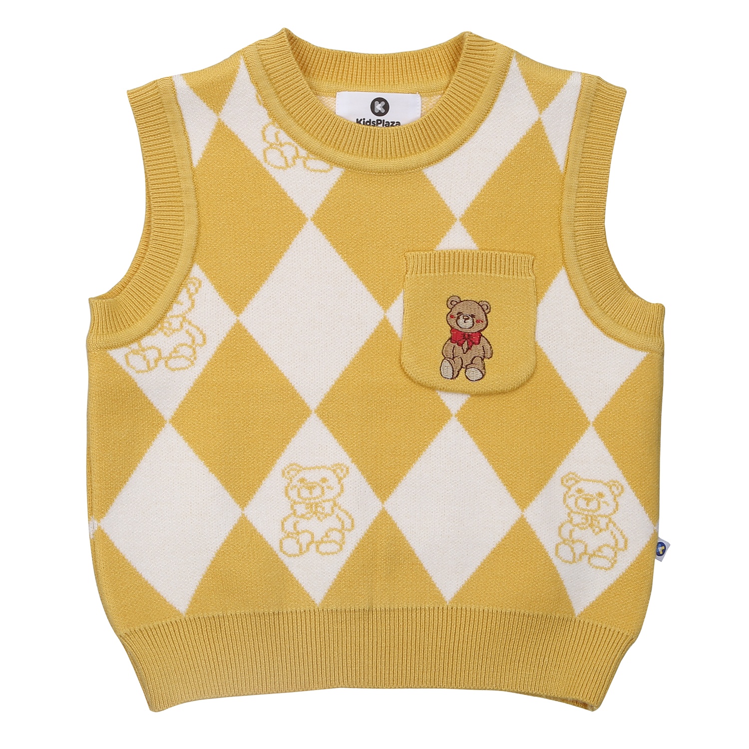 Áo len gile bé trai KidsPlaza caro gấu HN24D (Trắng vàng) hình 1