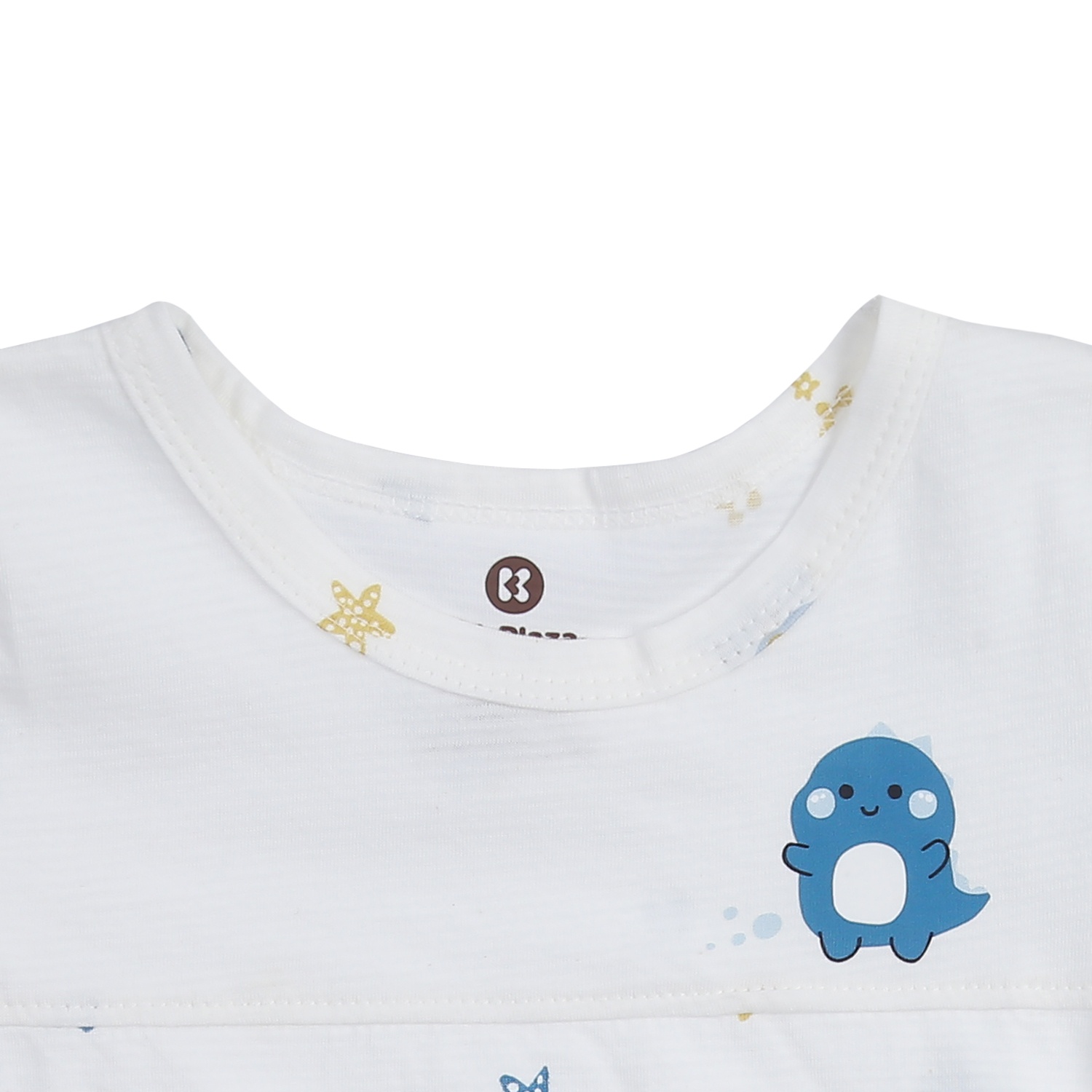 Bộ quần áo cộc tay bé trai KidsPlaza kẻ phối in khủng long M24H (Trắng) hình 4