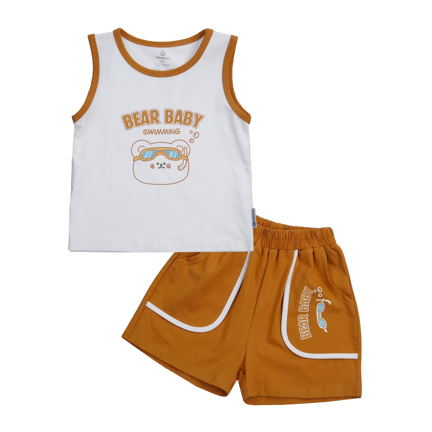 Bộ quần áo ba lỗ bé trai KidsPlaza in chữ TT24H (Vàng)