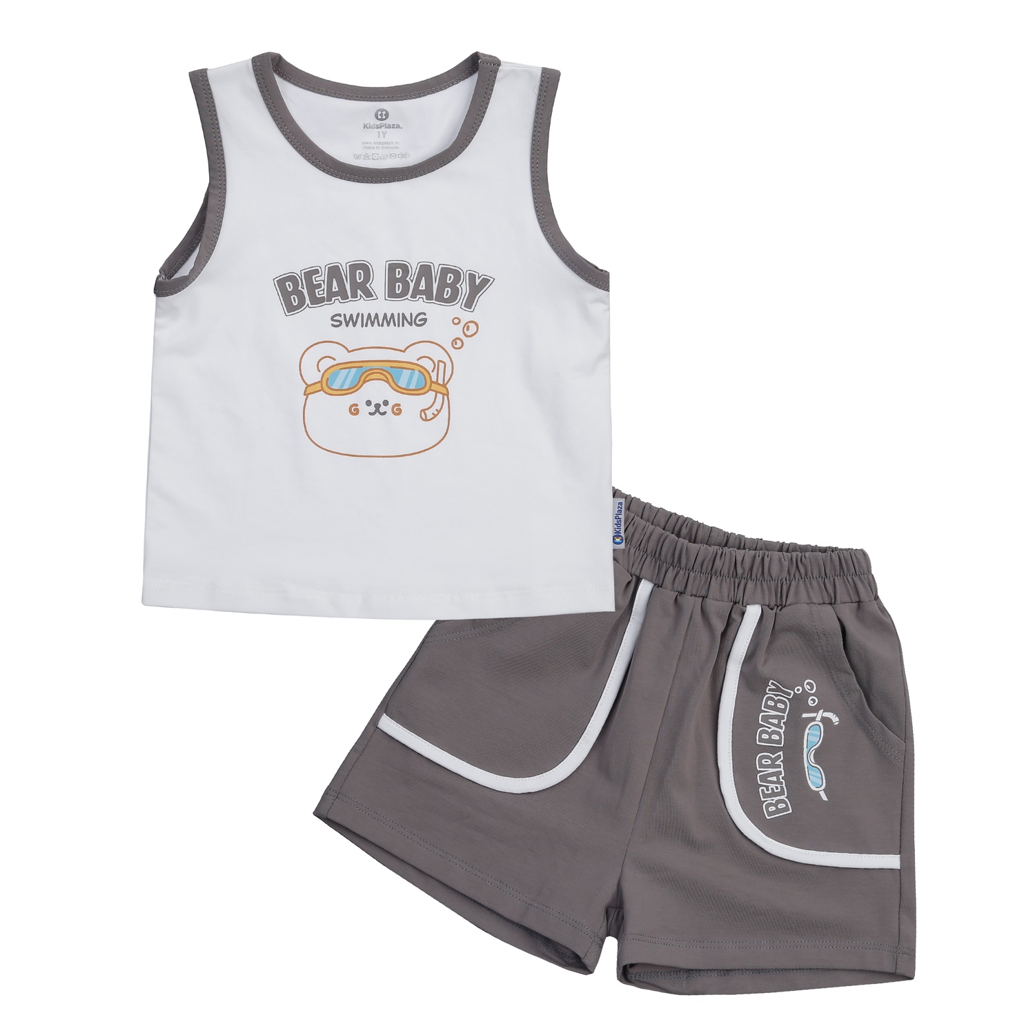Bộ quần áo ba lỗ bé trai KidsPlaza in chữ TT24H (Xám) hình 1