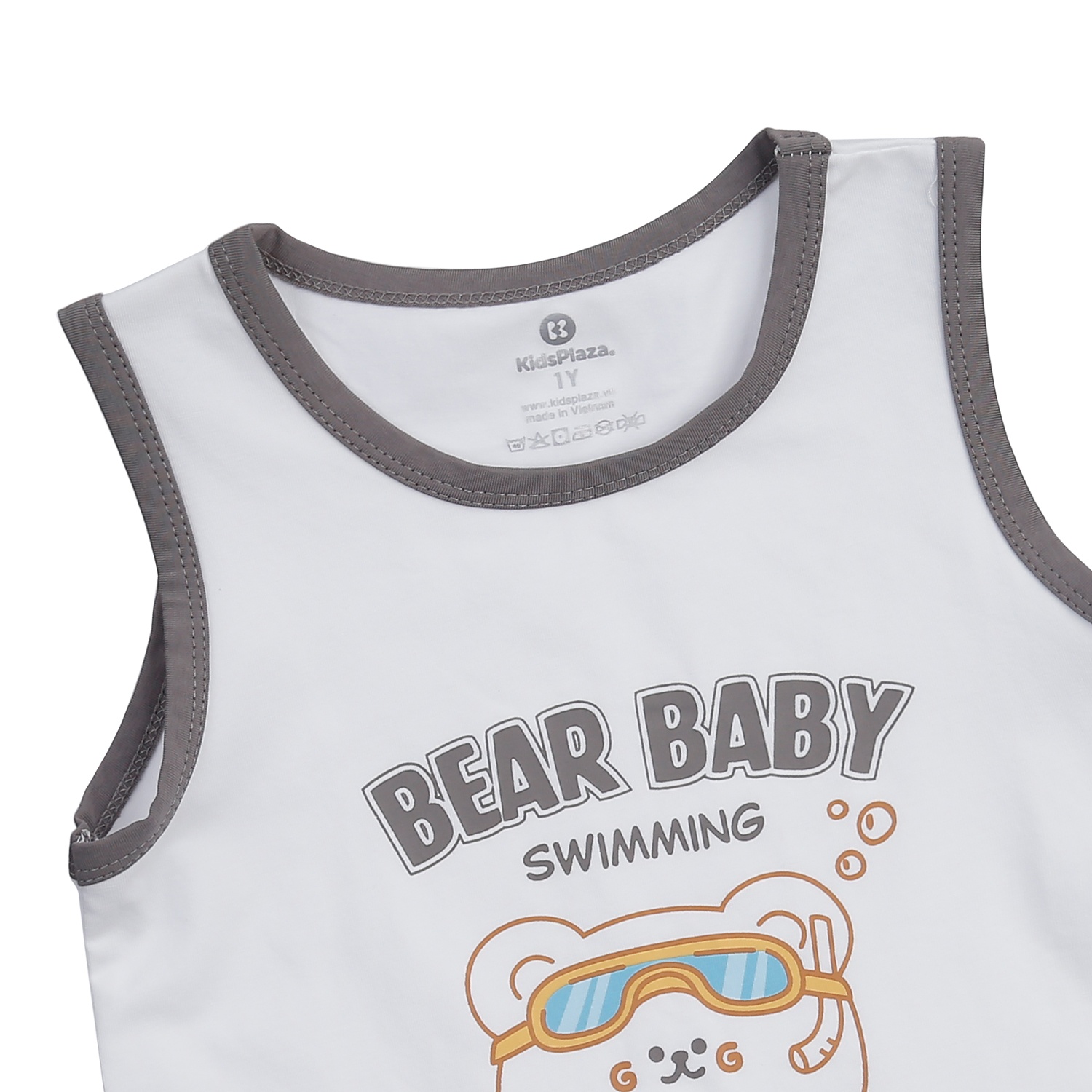 Bộ quần áo ba lỗ bé trai KidsPlaza in chữ TT24H (Xám) hình 3