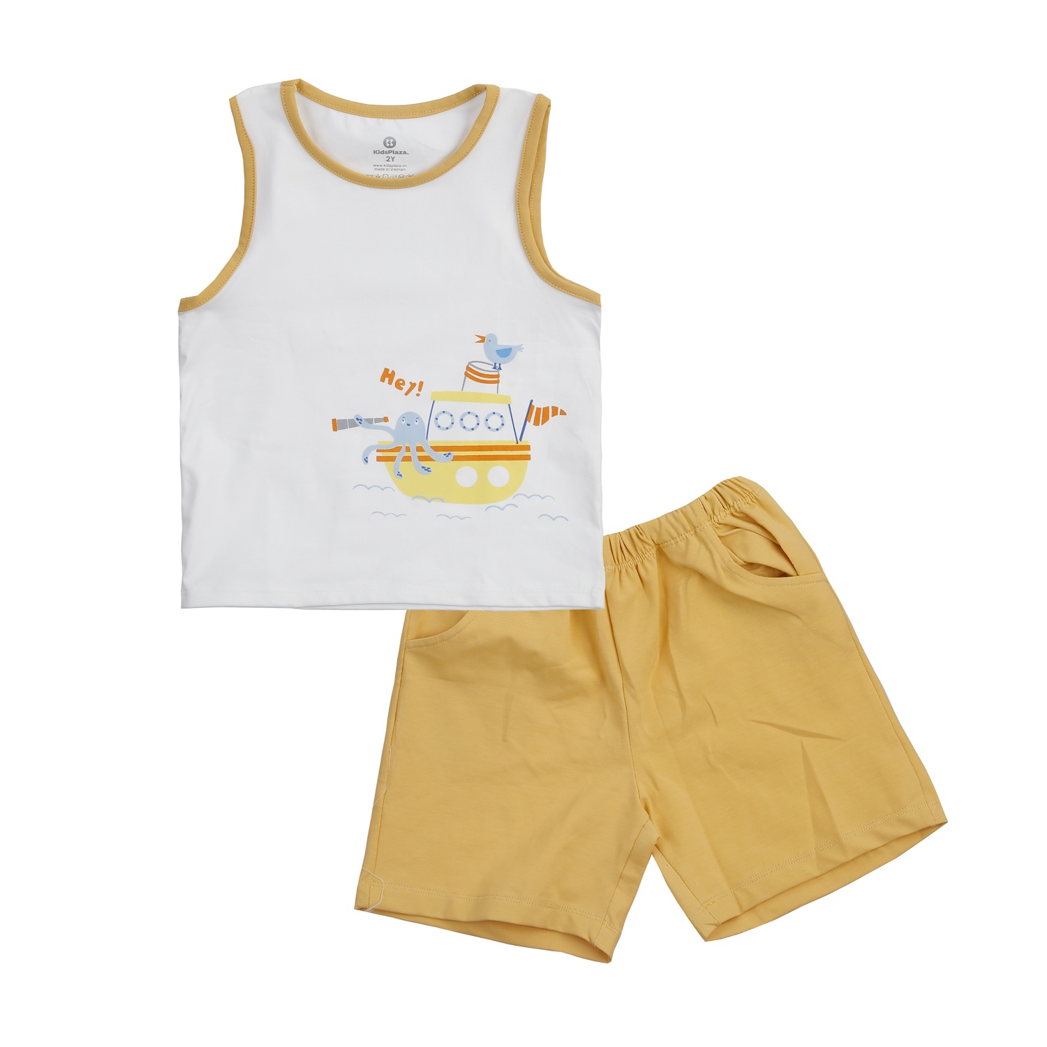 Bộ quần áo ba lỗ bé trai KidsPlaza in thuyền BA24H (Trắng )