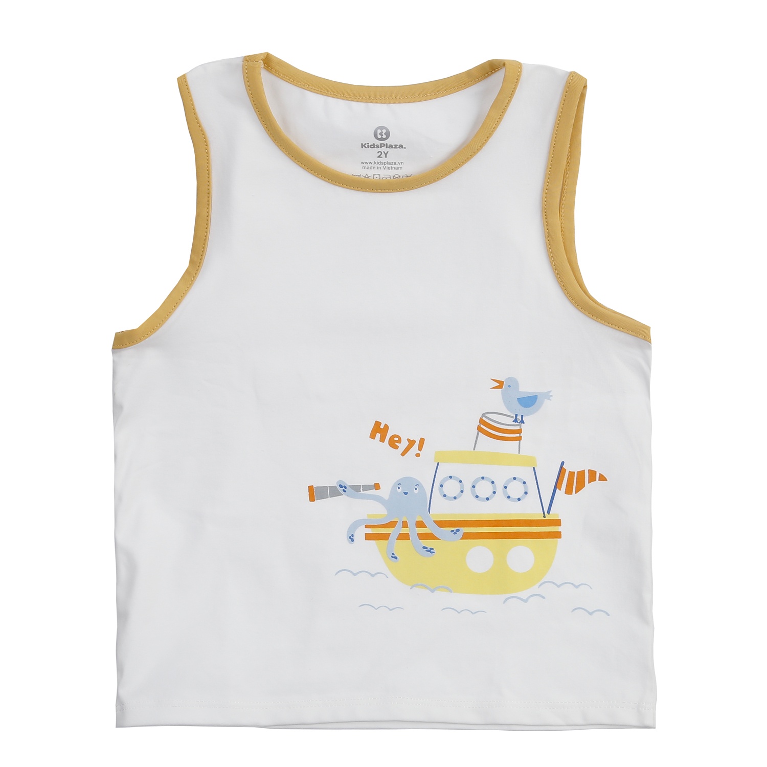 Bộ quần áo ba lỗ bé trai KidsPlaza in thuyền BA24H (Trắng ) hình 2