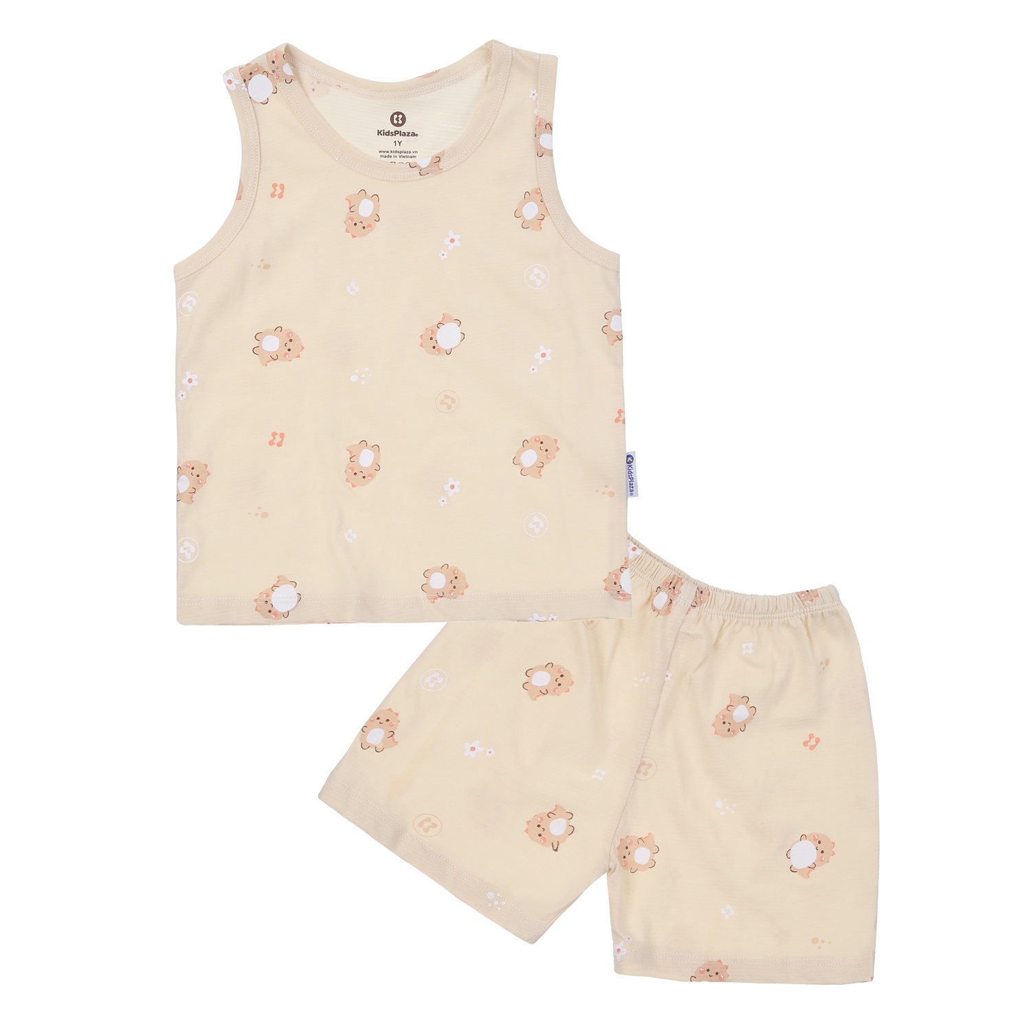 Bộ quần áo ba lỗ bé trai KidsPlaza kẻ in khủng long M24H (Be) hình 1