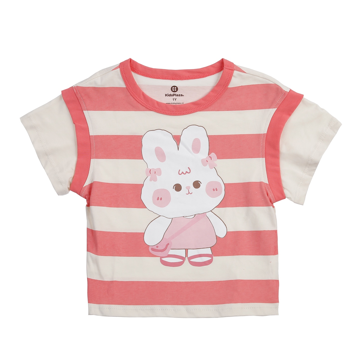 Bộ quần áo cộc tay bé gái KidsPlaza kẻ sọc in thỏ M24H (Đỏ) hình 2