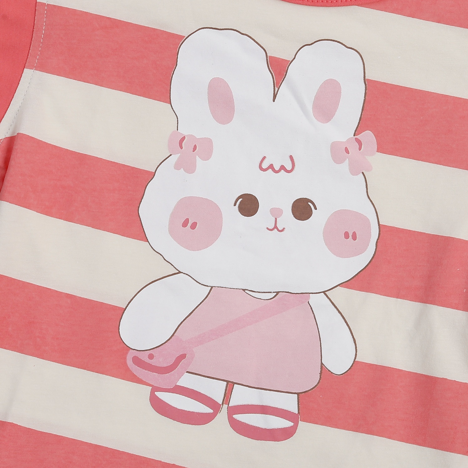 Bộ quần áo cộc tay bé gái KidsPlaza kẻ sọc in thỏ M24H (Đỏ) hình 3