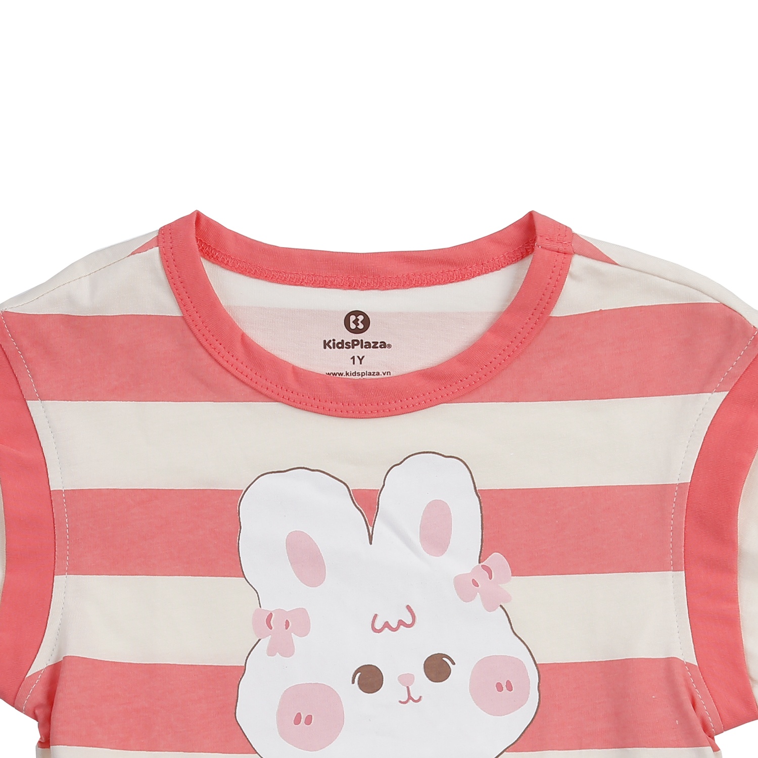 Bộ quần áo cộc tay bé gái KidsPlaza kẻ sọc in thỏ M24H (Đỏ) hình 4
