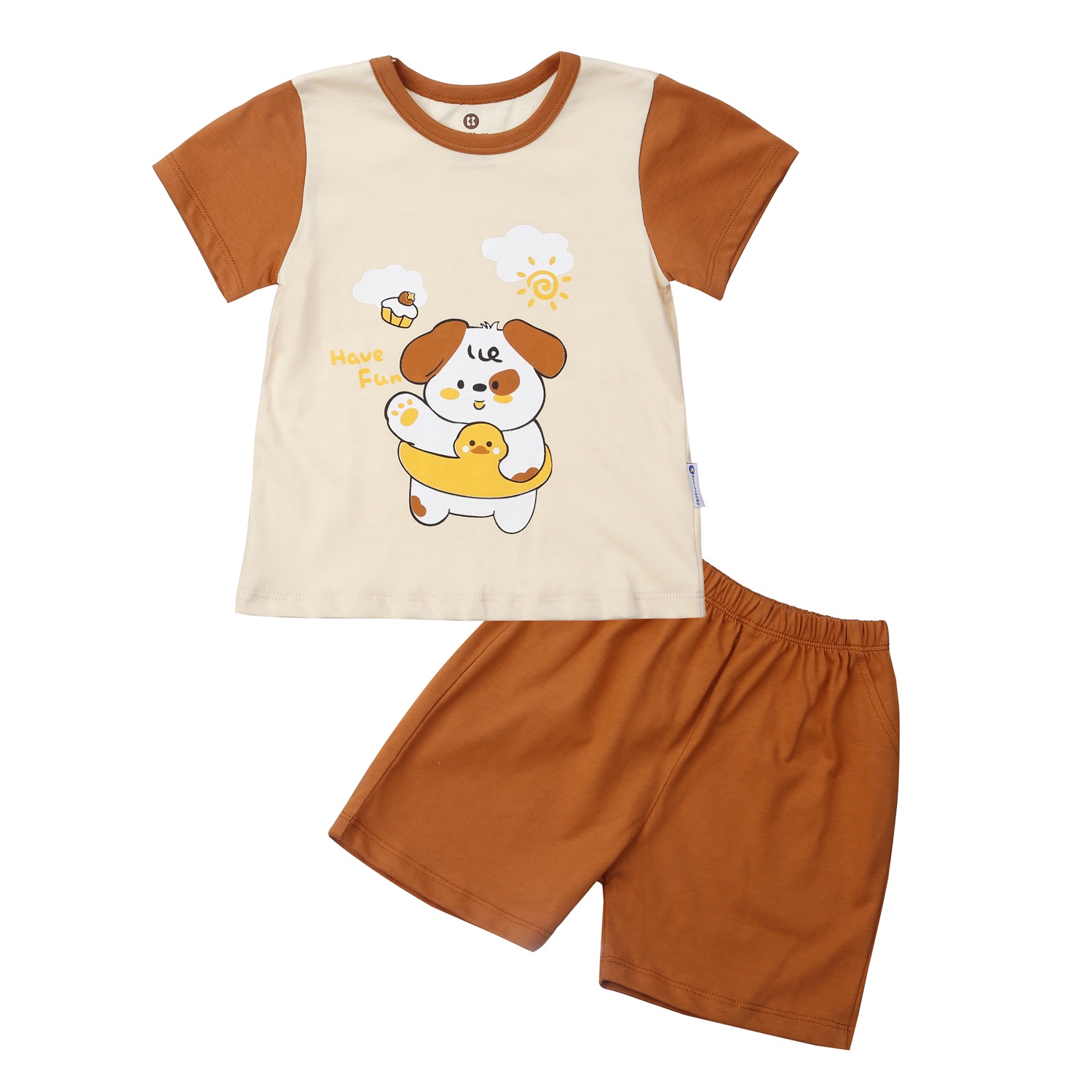 Bộ quần áo cộc tay bé trai KidsPlaza in gấu M24H (Be nâu)