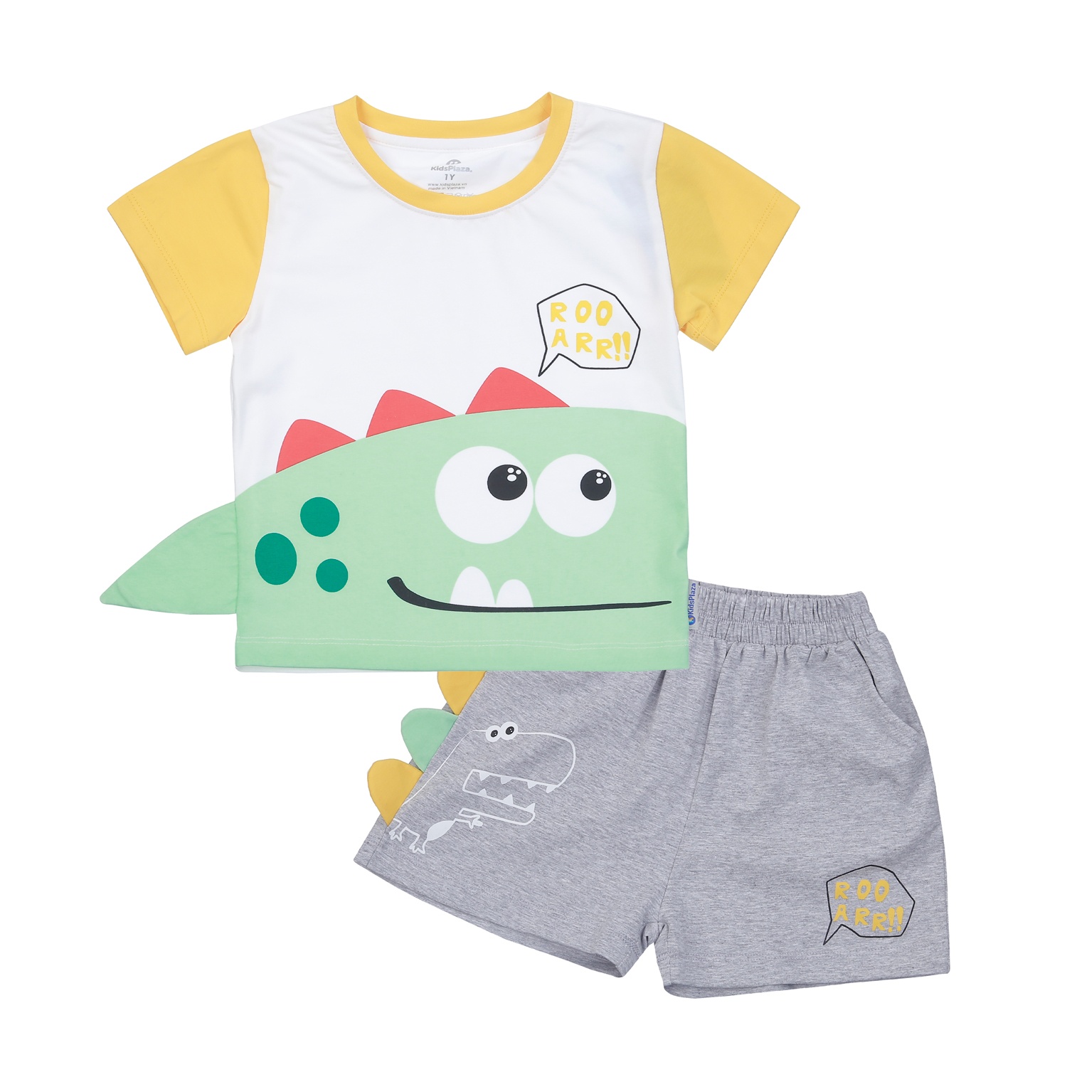 Bộ quần áo cộc tay bé trai KidsPlaza in khủng long TT24H (Vàng) hình 1