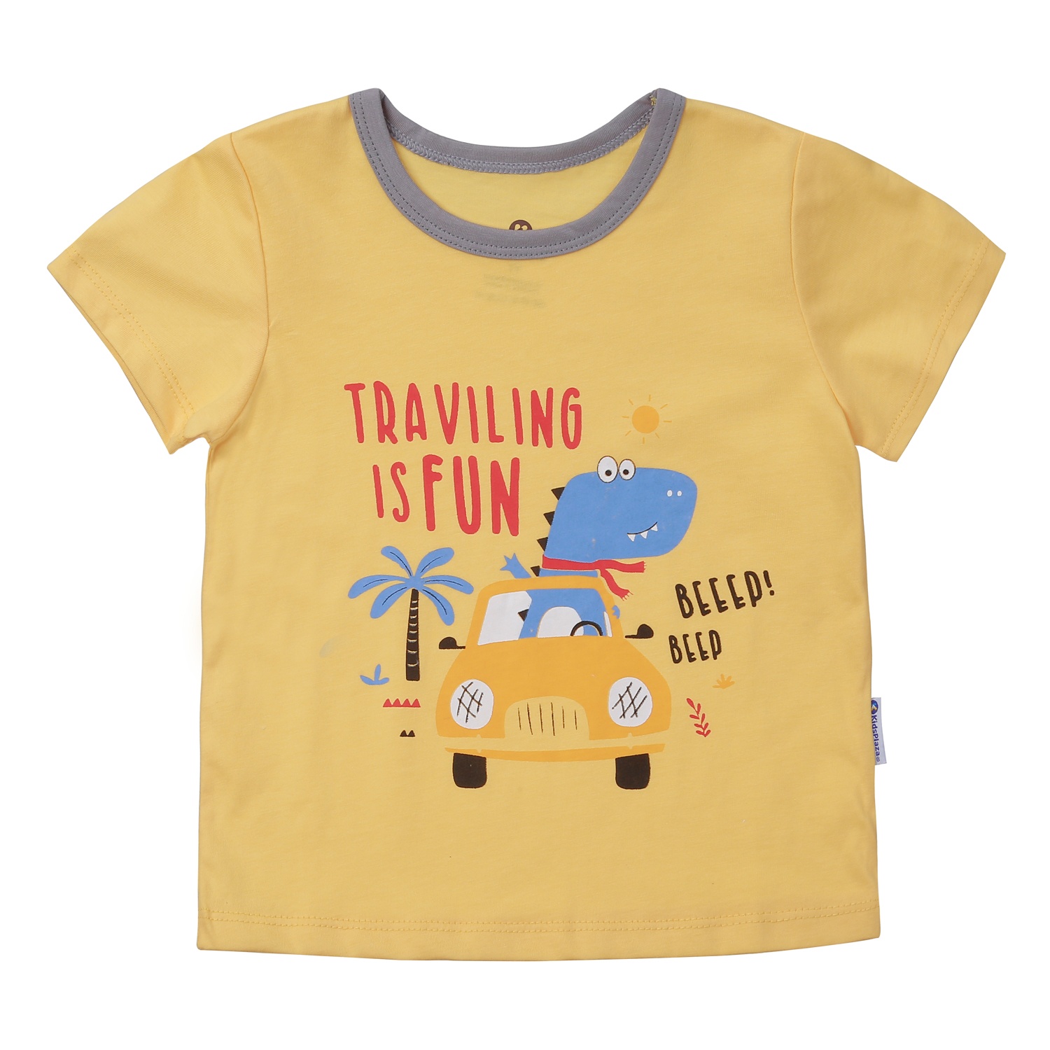 Bộ quần áo cộc tay bé trai KidsPlaza in ô tô M24H (Vàng ghi)