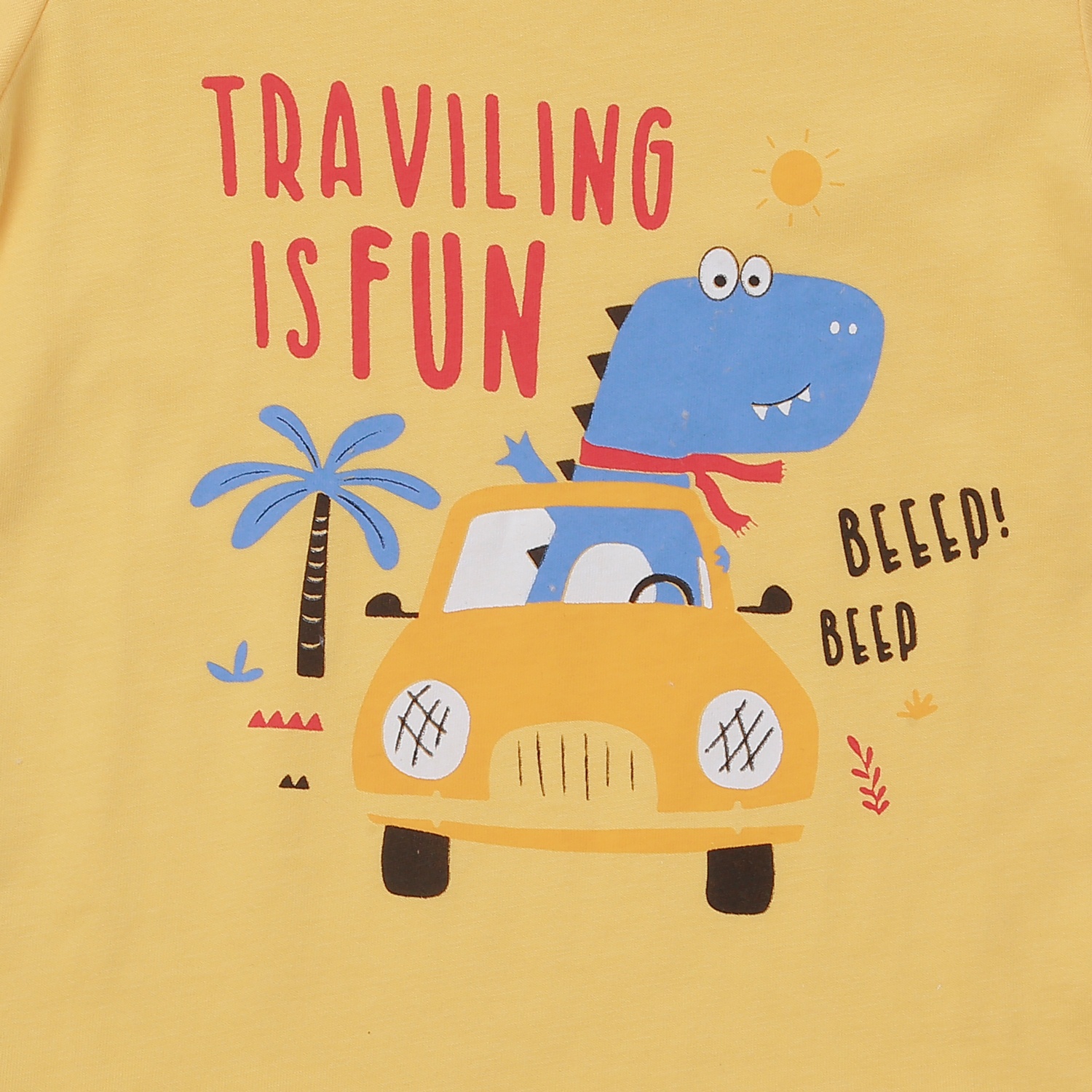 Bộ quần áo cộc tay bé trai KidsPlaza in ô tô M24H (Vàng ghi)