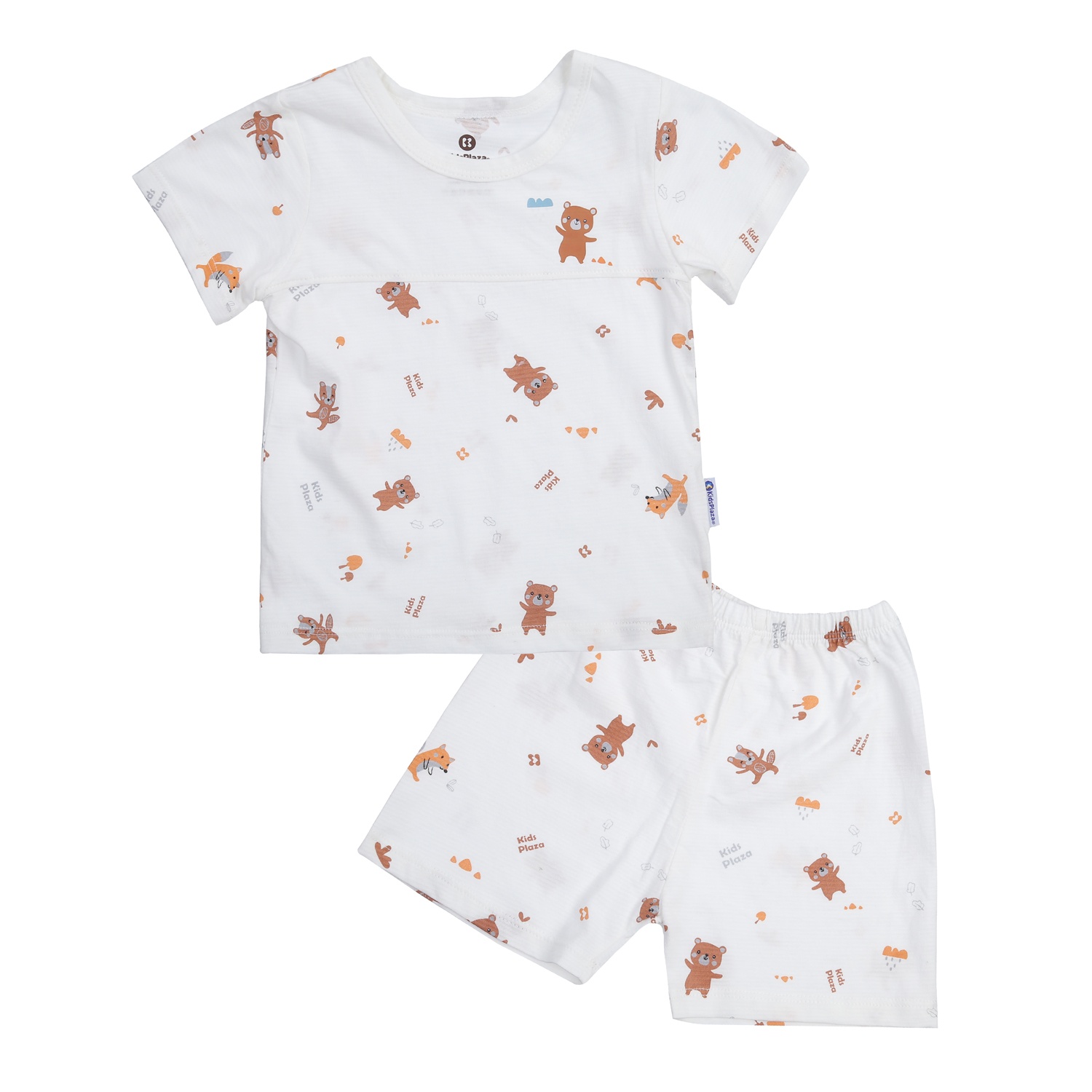 Bộ quần áo cộc tay bé trai KidsPlaza phối in gấu M24H (Trắng) hình 1