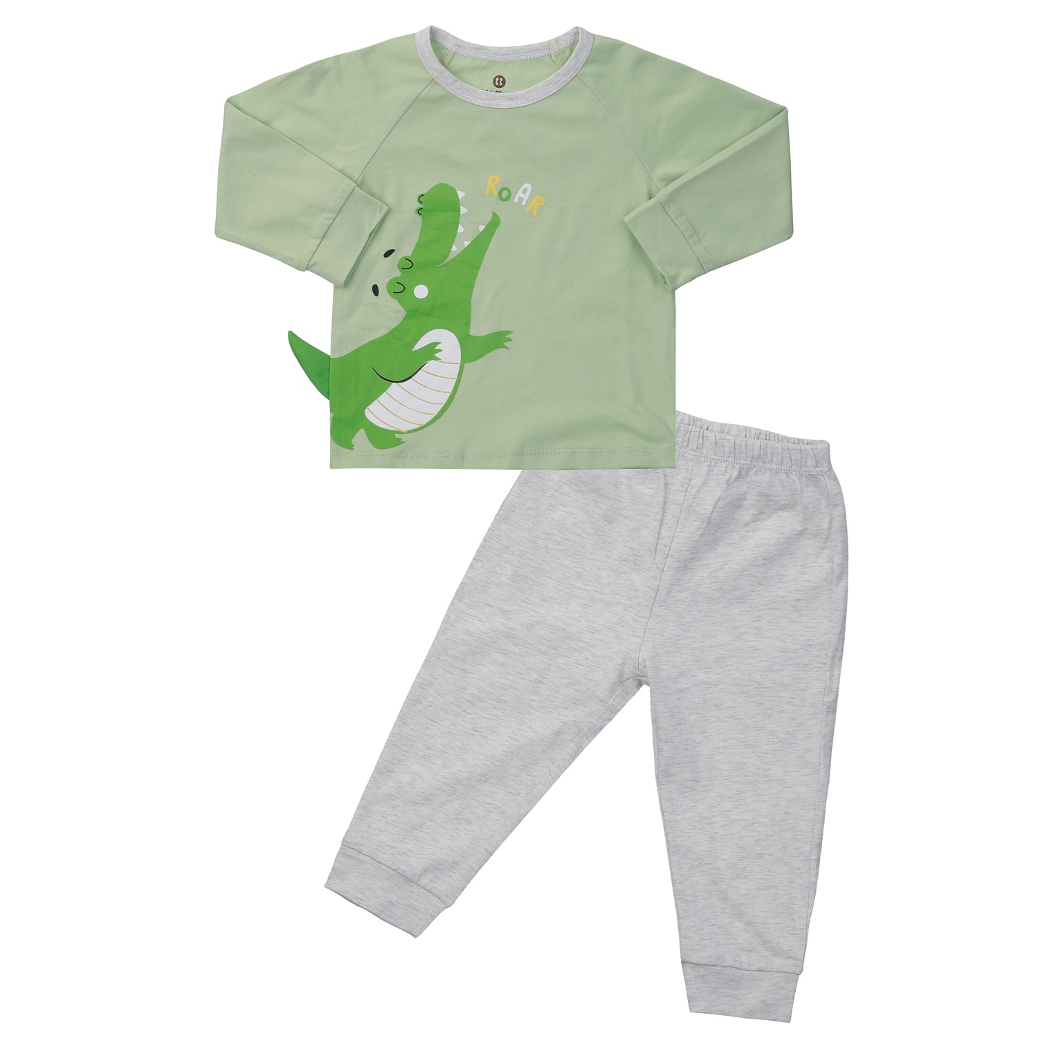 Bộ quần áo dài tay bé trai KidsPlaza cotton in cá sấu M24T (Xanh xám)