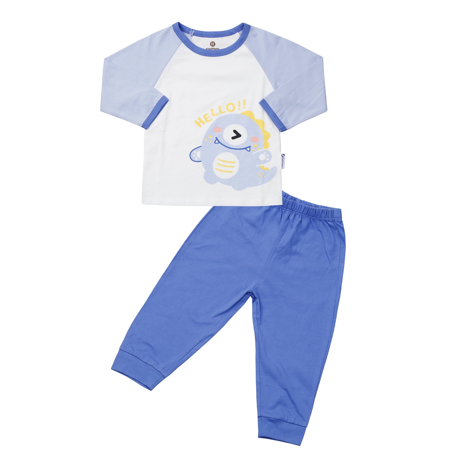 Bộ quần áo dài tay bé trai KidsPlaza in Hello M24T (Xanh trắng)