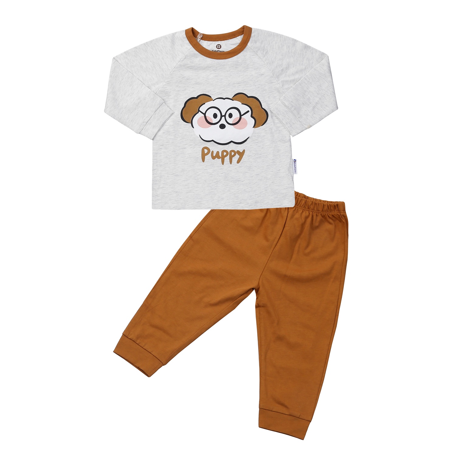 Bộ quần áo dài tay bé trai KidsPlaza in Puppy M24T (Xám nâu)