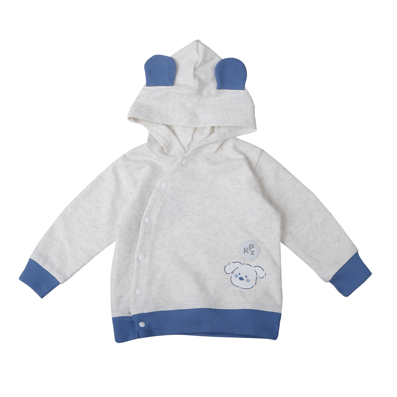 Áo khoác cài lệch cho bé KidsPlaza mũ có tai ND25D (Xanh ghi) 