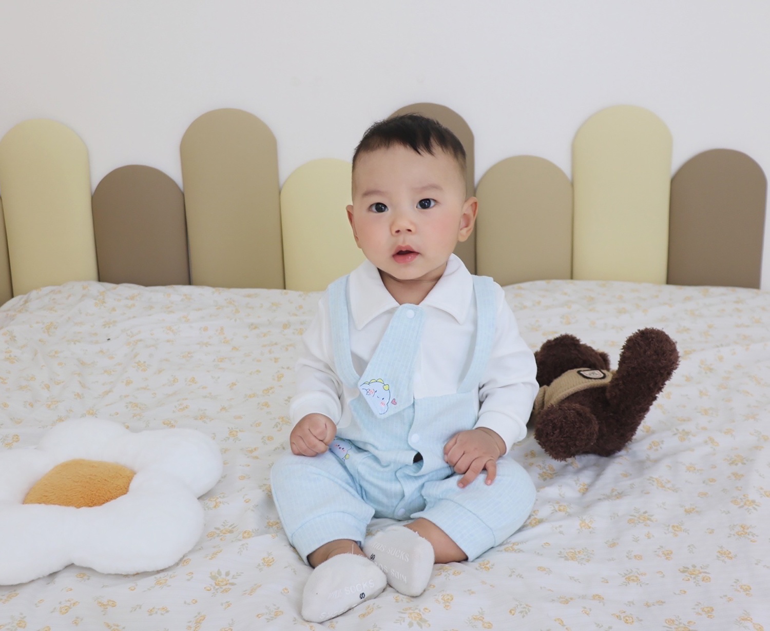 Bộ body bé trai KidsPlaza cà vạt in khủng long HN25T (Xanh) 1