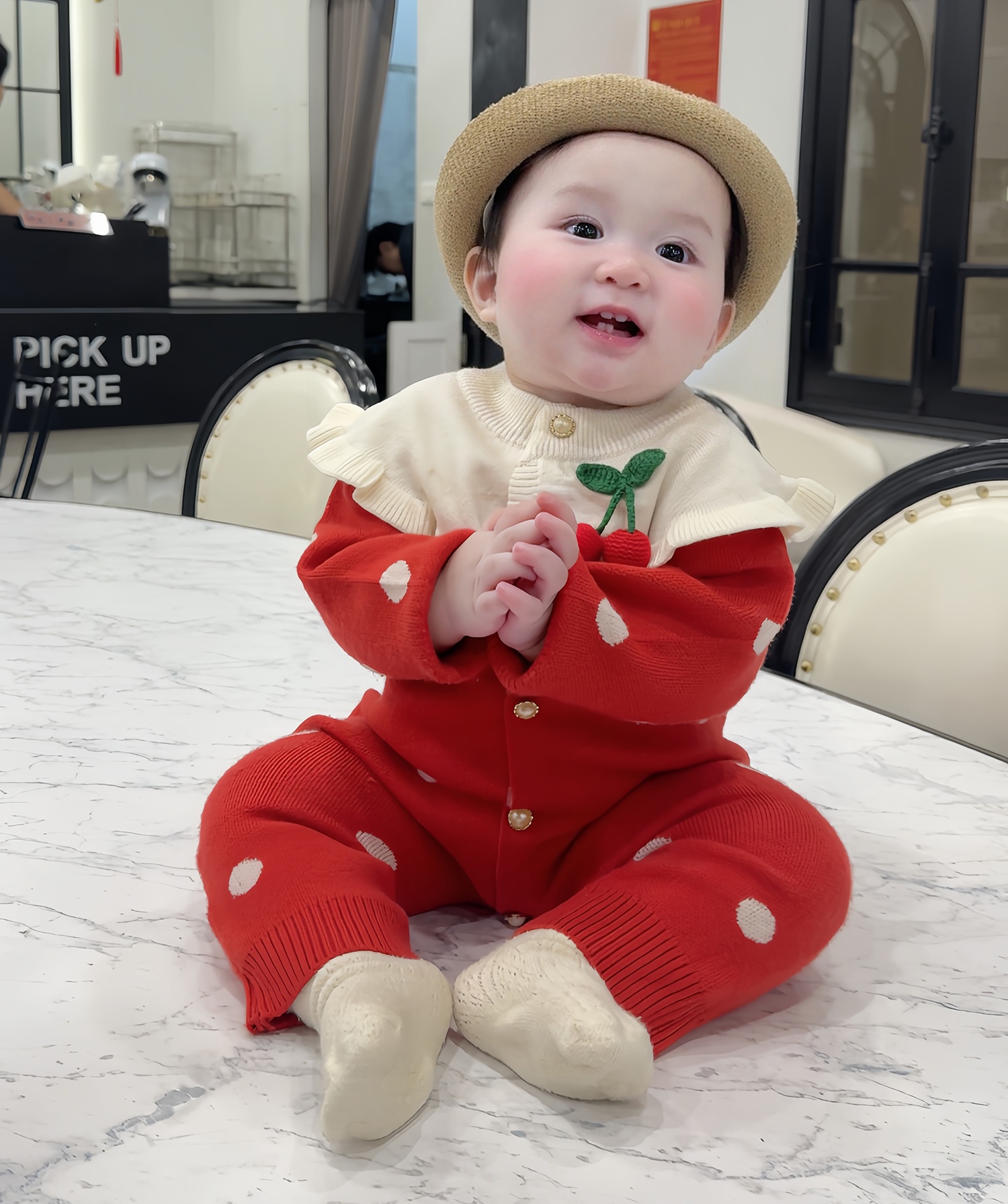 Bộ body len bé gái Mamago choàng gắn Cherry 25M-BL04 (Đỏ) hình 3