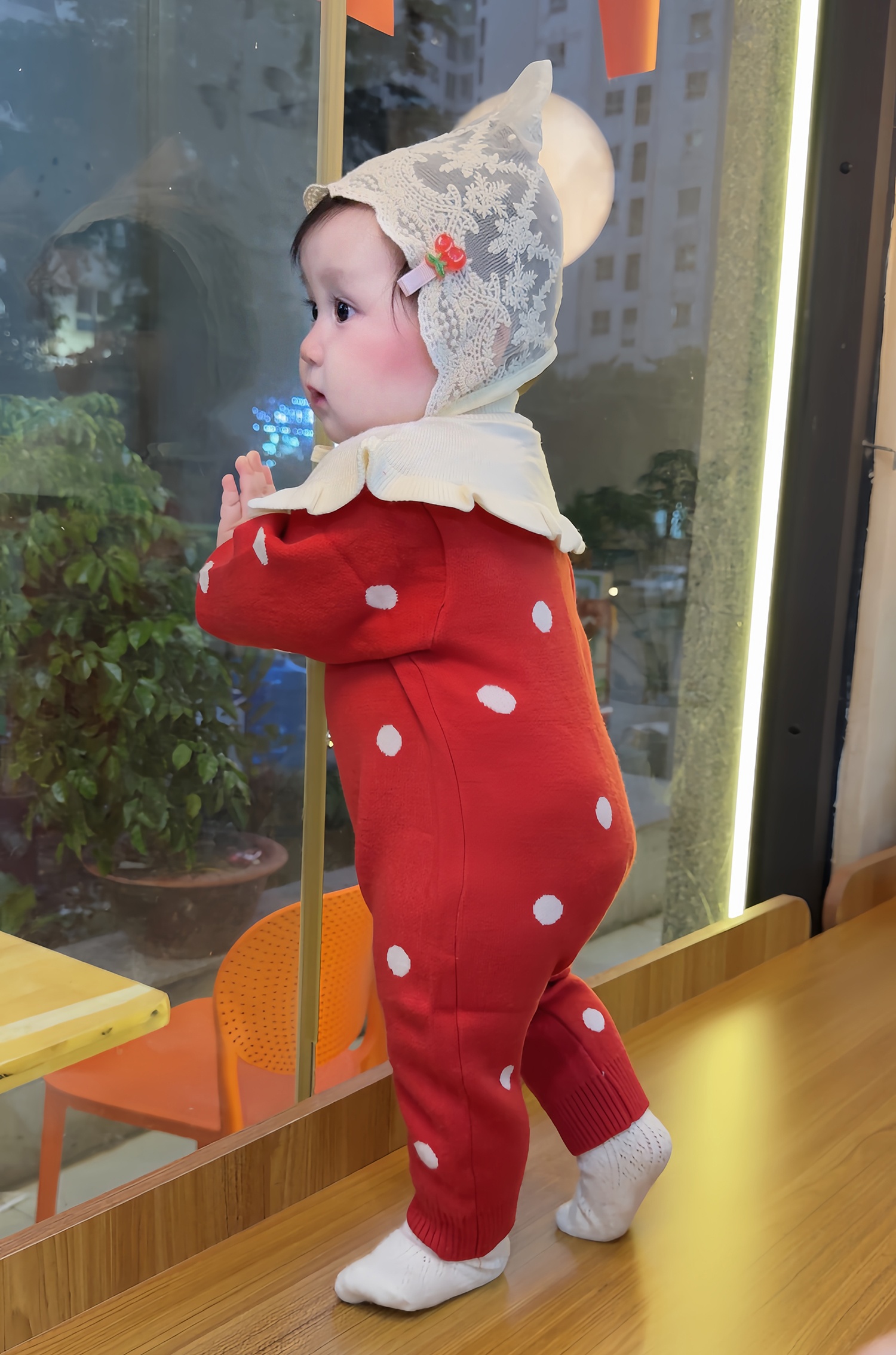 Bộ body len bé gái Mamago choàng gắn Cherry 25M-BL04 (Đỏ) hình 5