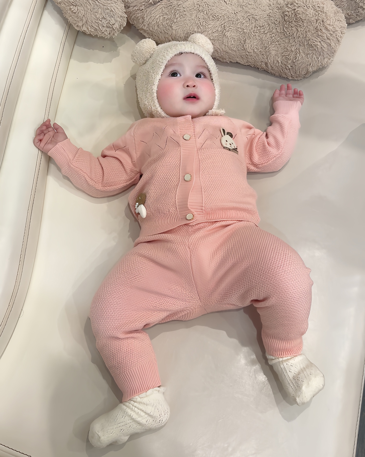 Bộ quần áo len bé gái Mamago gắn Thỏ và Nấm 25M-QA02 (Hồng) hình 3