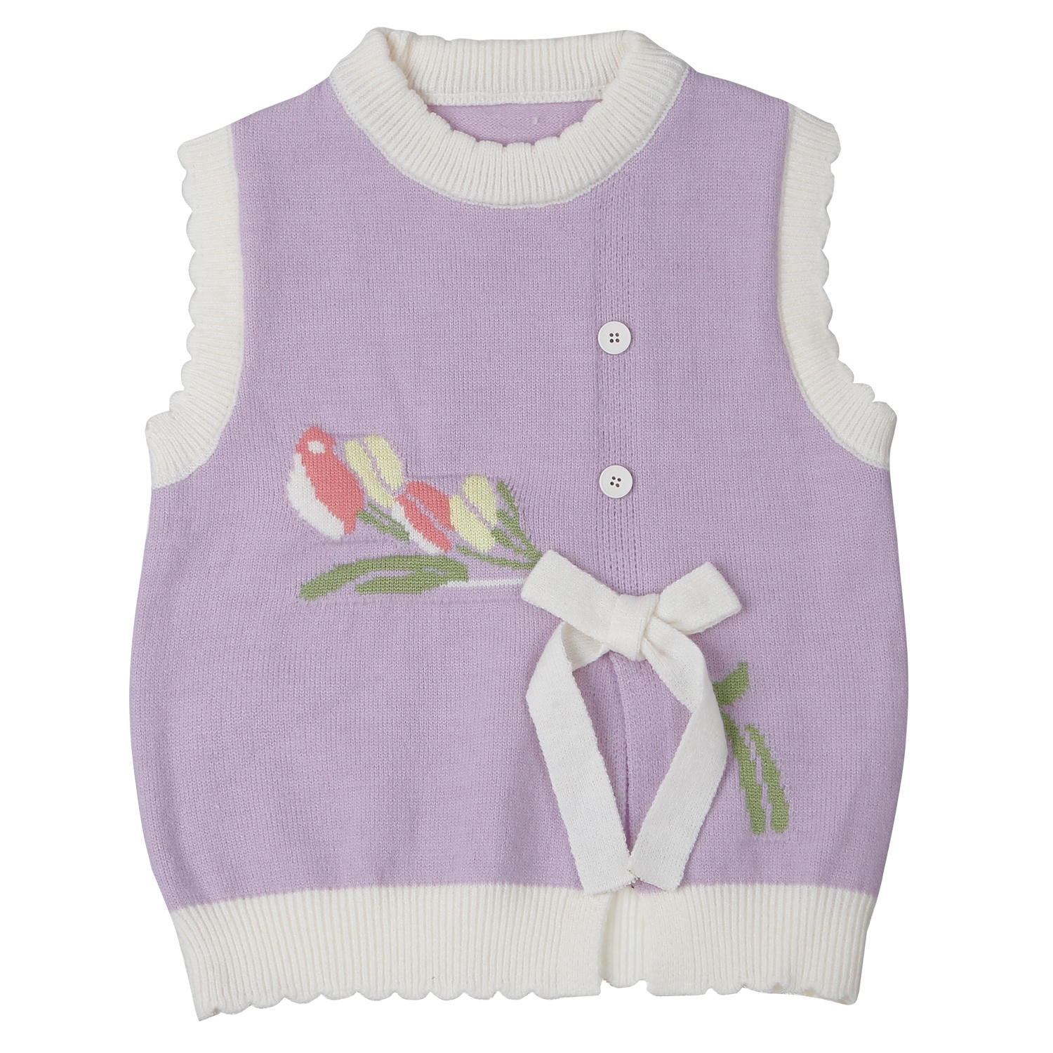 Áo Gile len bé gái Mamago 2 cúc đính nơ 25M-G02 (Tím)