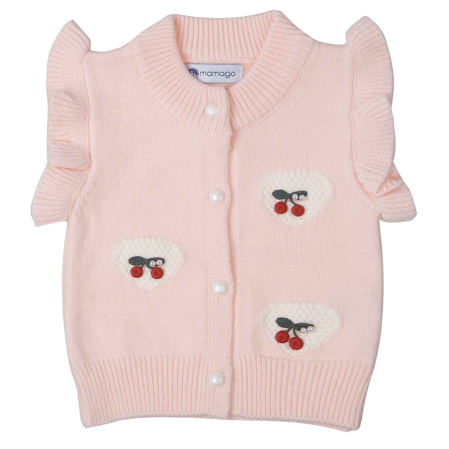Áo Gile len bé gái Mamago cài cúc Cherry 25M-G08 (Hồng)