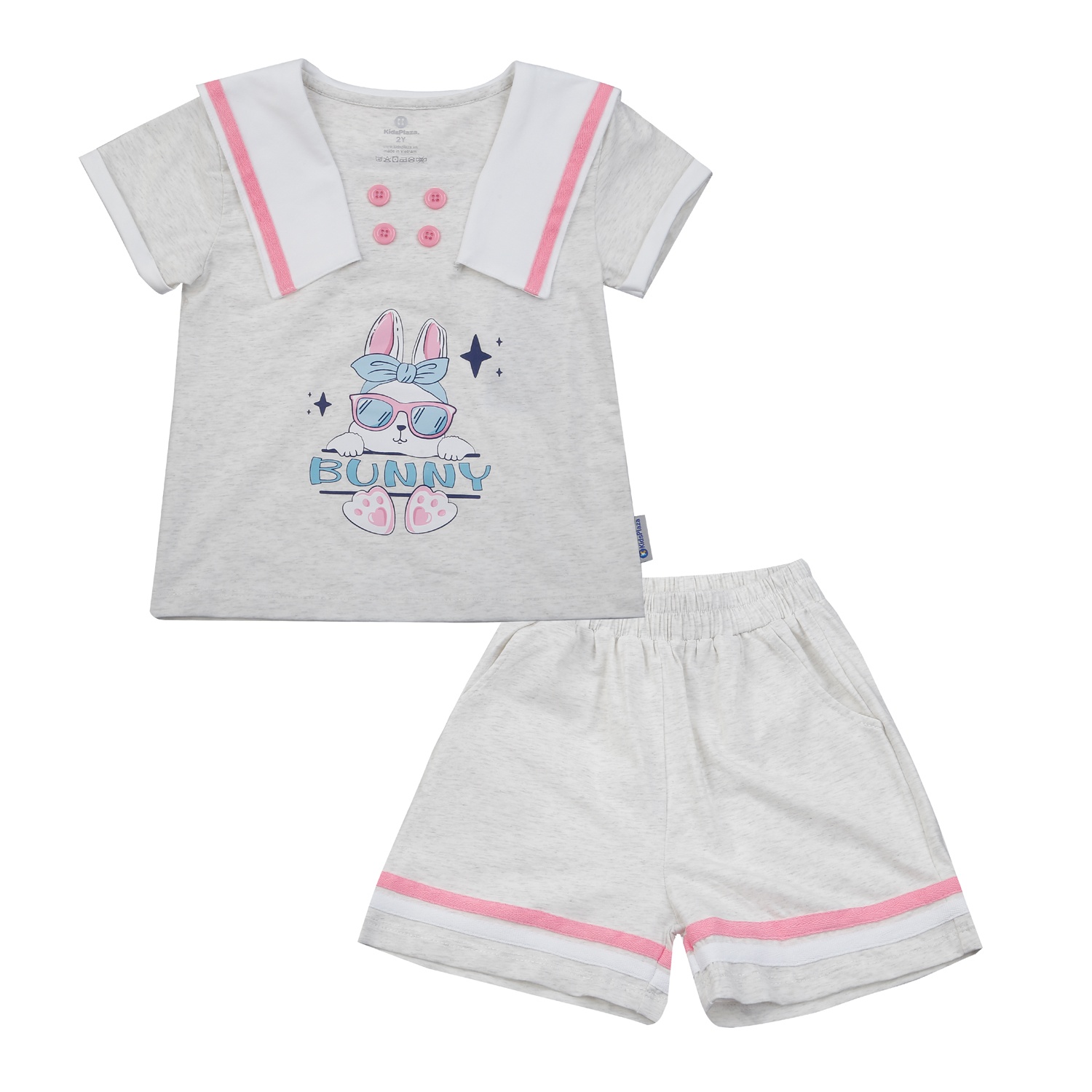 Bộ cộc tay bé gái KidsPlaza in Bunny TT25H (Xám tiêu)