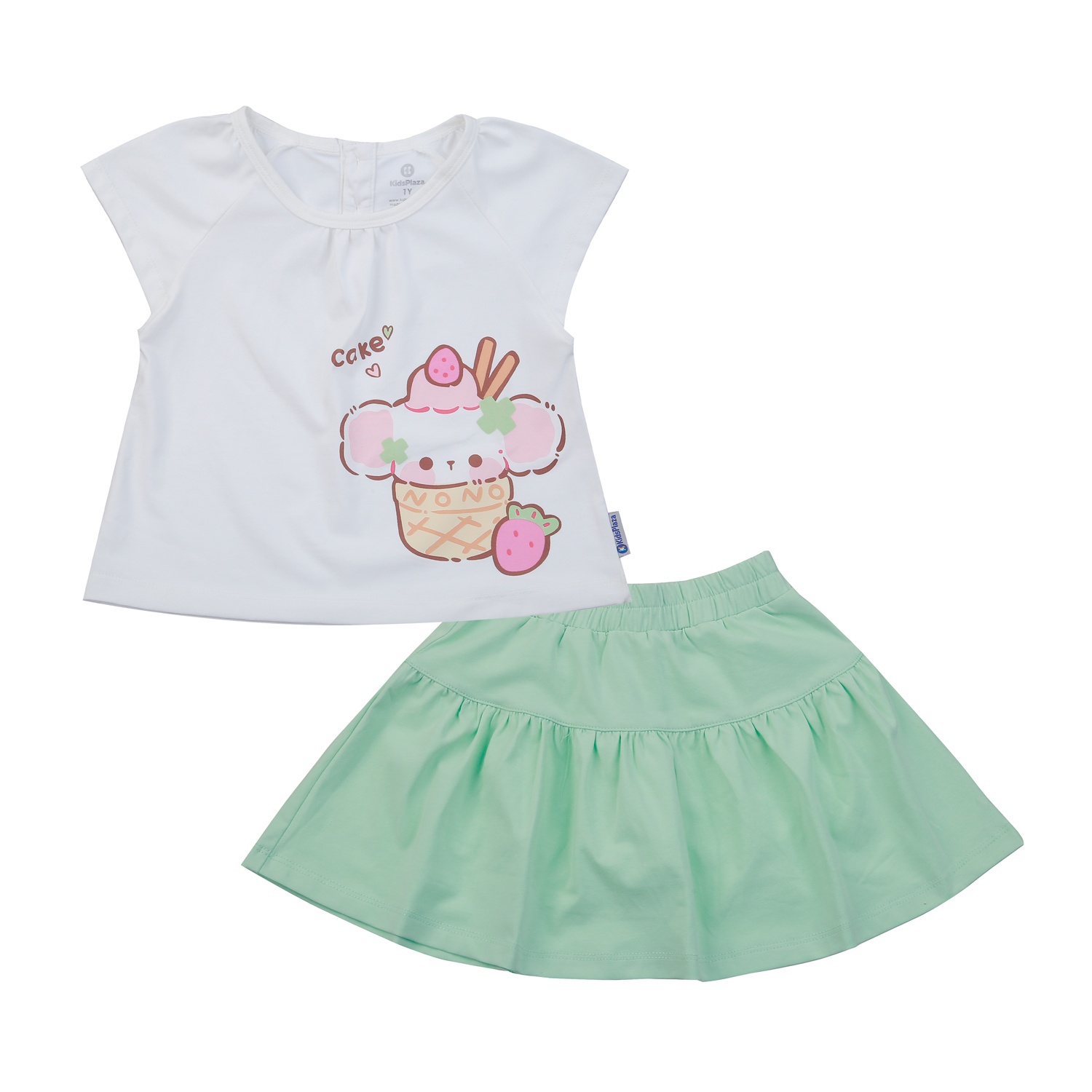 Bộ cộc tay bé gái KidsPlaza in Cake TT25H (Trắng xanh) 