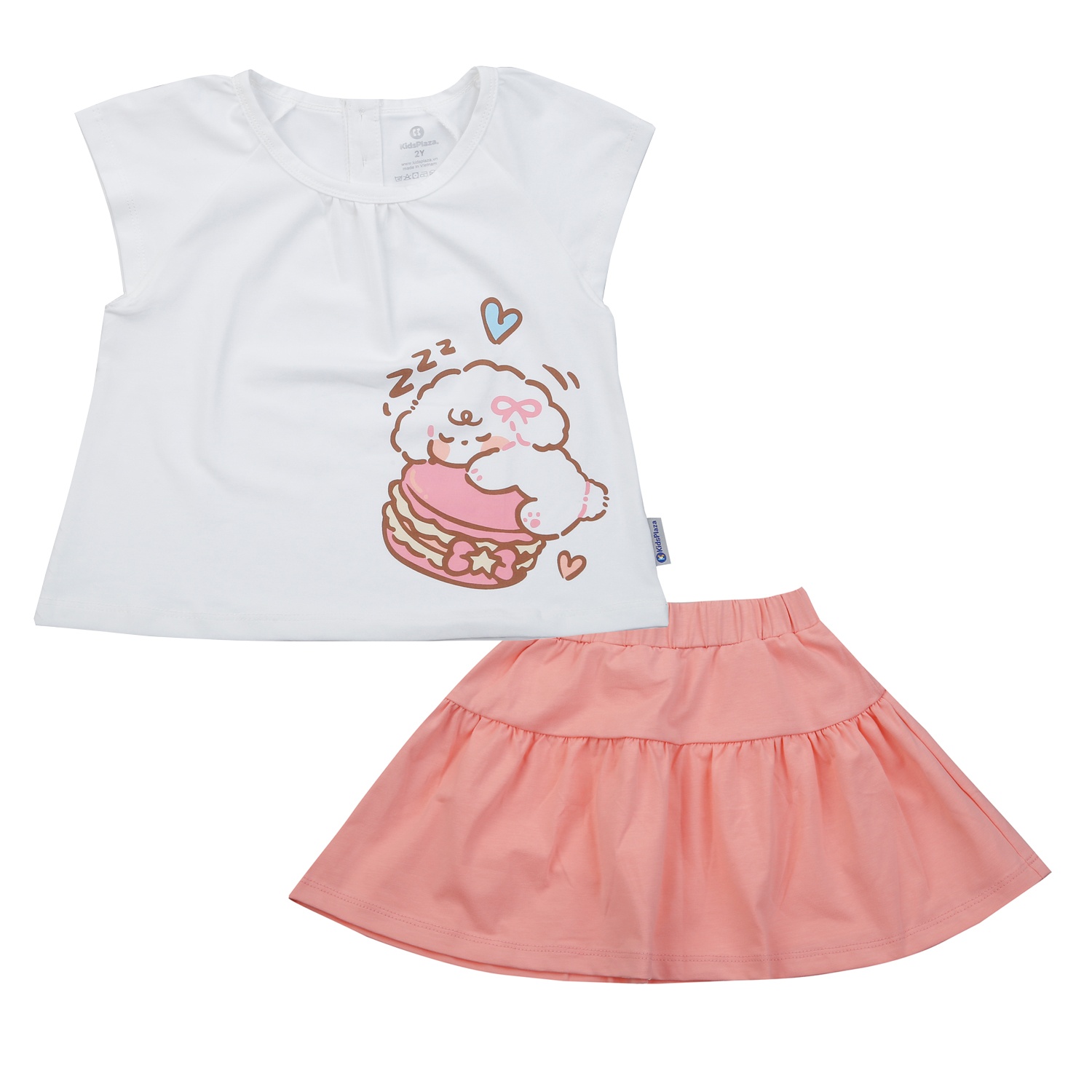 Bộ cộc tay bé gái KidsPlaza in Cún TT25H (Trắng hồng) hình 1