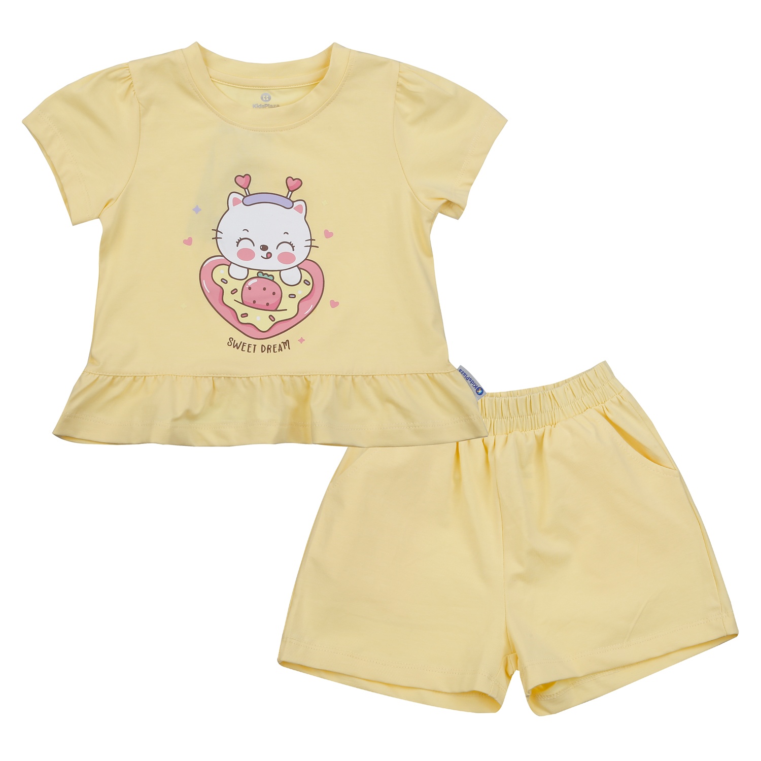 Bộ cộc tay bé gái KidsPlaza in mèo Sweet TT25H (Vàng)