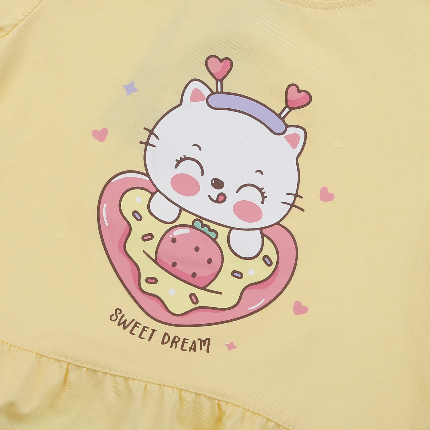 Bộ cộc tay bé gái KidsPlaza in mèo Sweet TT25H (Vàng)