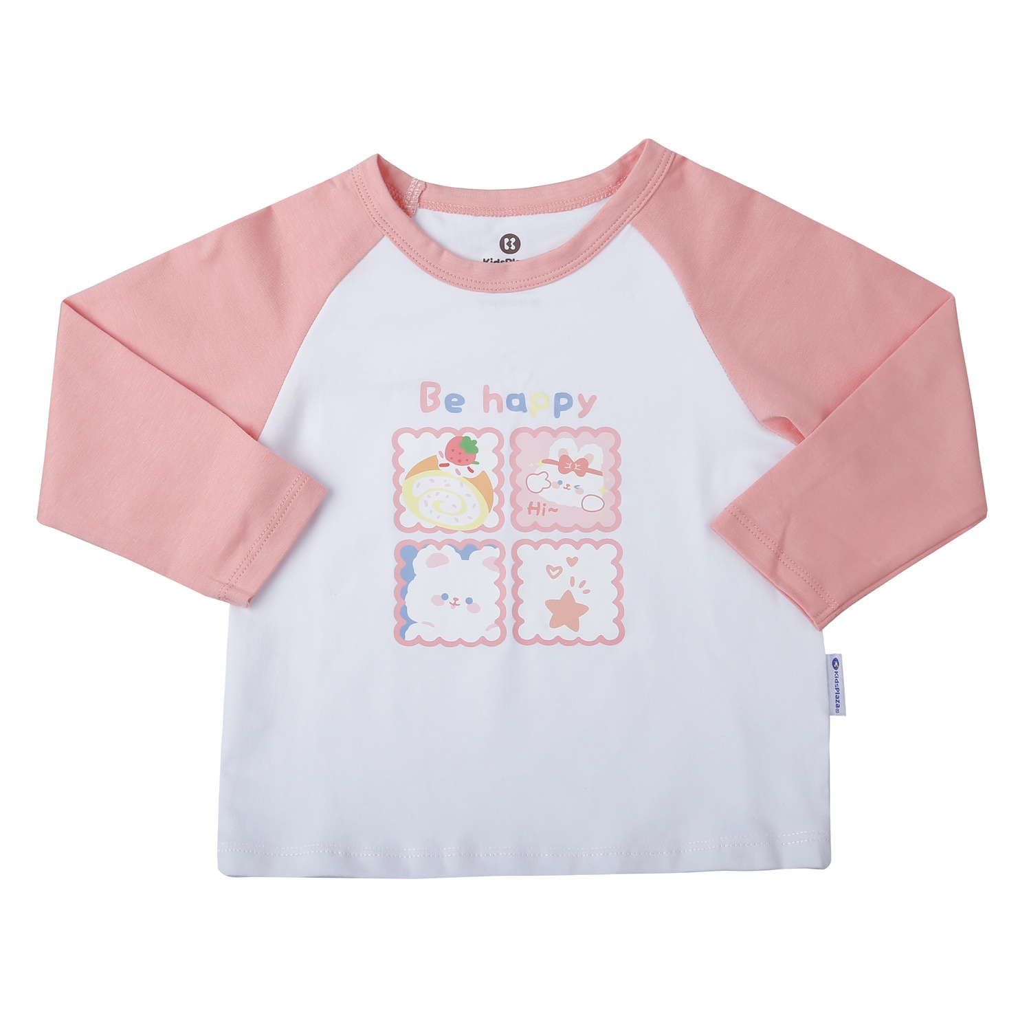 Bộ quần áo dài tay bé gái KidsPlaza cotton in be happy M25T (Trắng hồng) hình 2