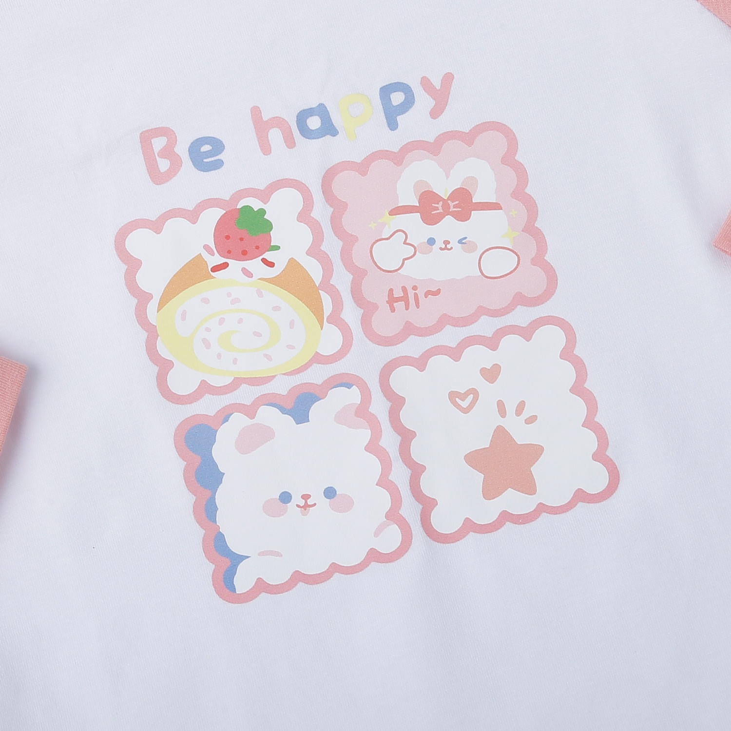 Bộ quần áo dài tay bé gái KidsPlaza cotton in be happy M25T (Trắng hồng) hình 3