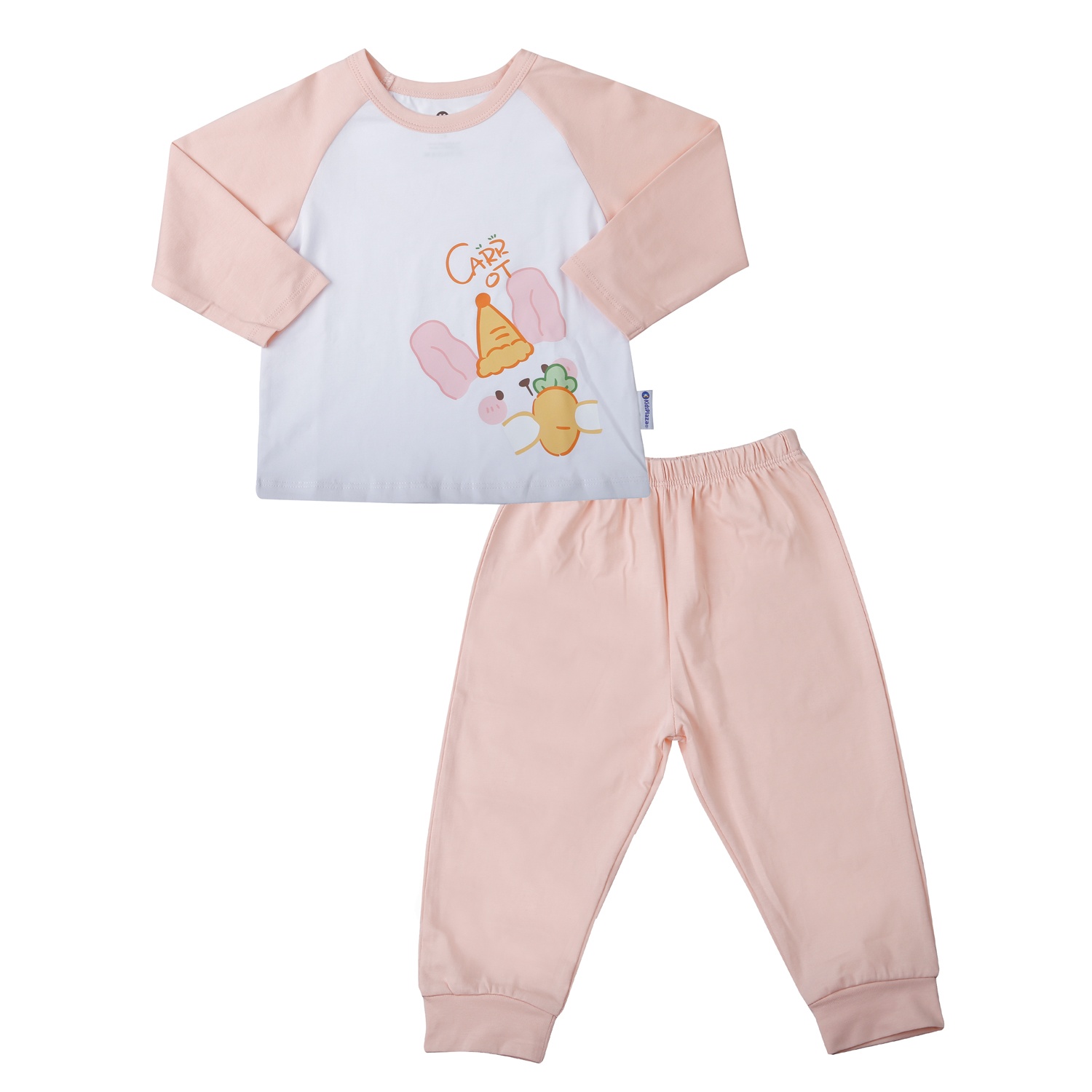 Bộ quần áo dài tay bé gái KidsPlaza cotton in carrot M25T (Trắng hồng)