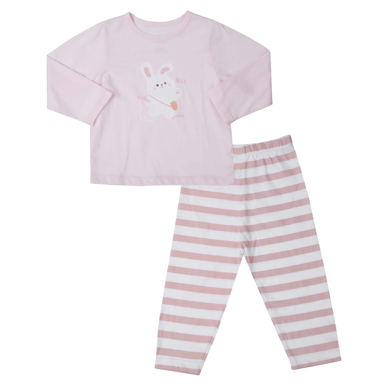 Bộ quần áo dài tay bé gái KidsPlaza in thỏ kẻ HN25T (Hồng) hình 1