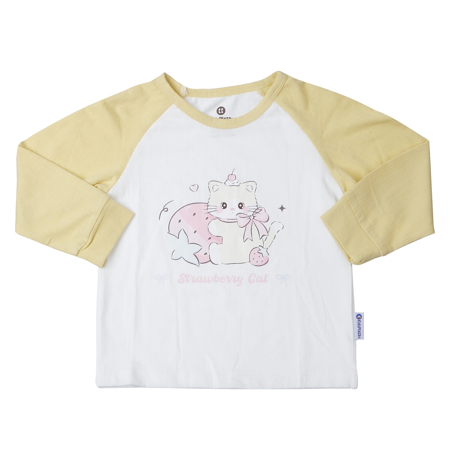 Bộ quần áo dài tay bé gái KidsPlaza rayon in mèo M25T (Trắng vàng)