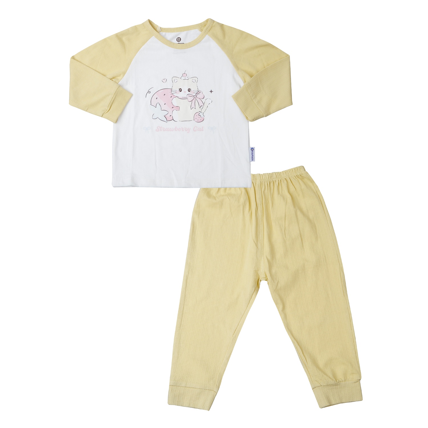 Bộ quần áo dài tay bé gái KidsPlaza rayon in mèo M25T (Trắng vàng)