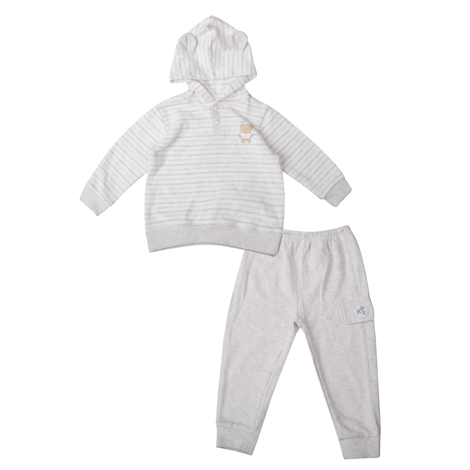 Bộ quần áo dài tay bé trai KidsPlaza có mũ ND25D (Kẻ nâu)