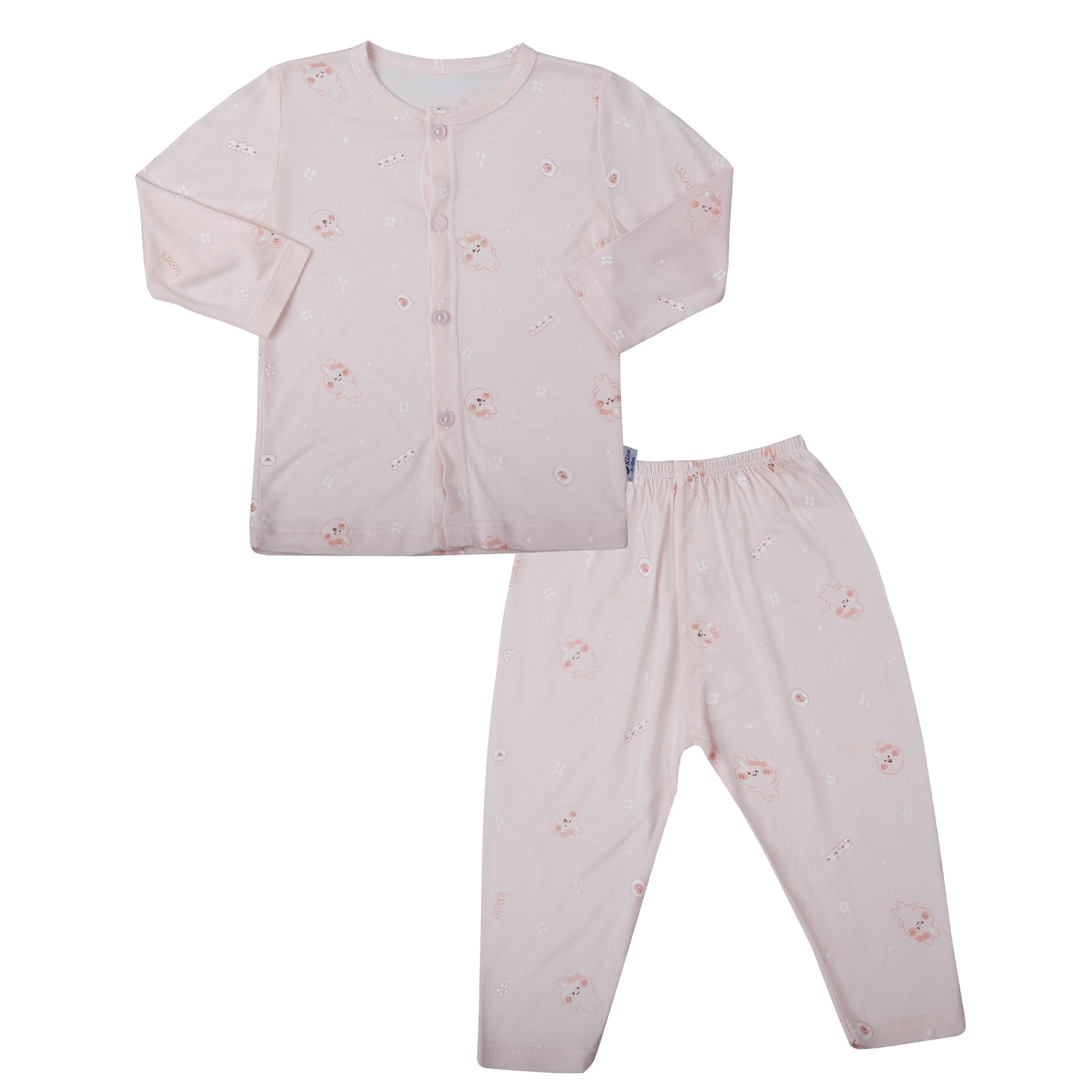 Bộ quần áo dài tay cài giữa Kiza in thỏ BA25H (Hồng) hình 1