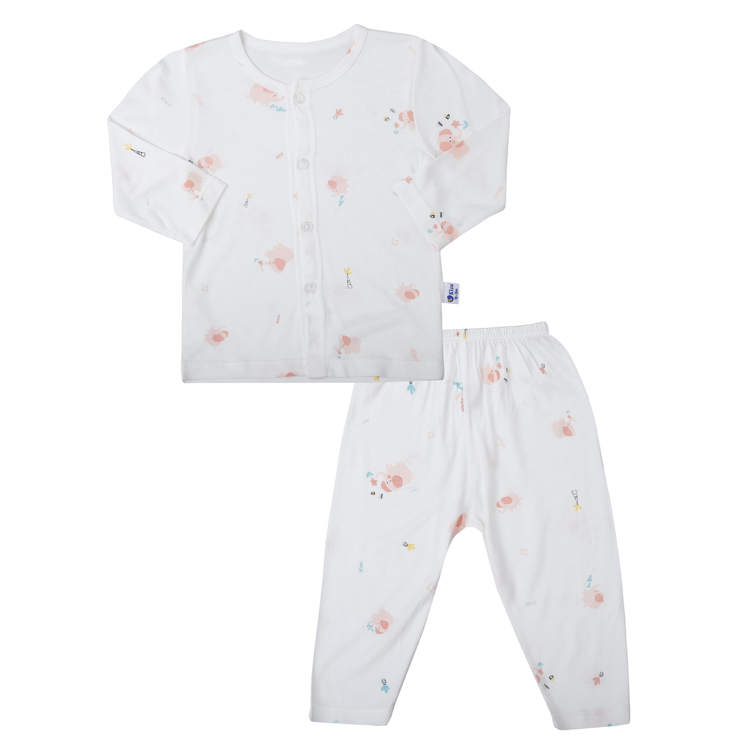 Bộ quần áo dài tay cài giữa Kiza in voi BA24TH (Trắng hồng) hình 1